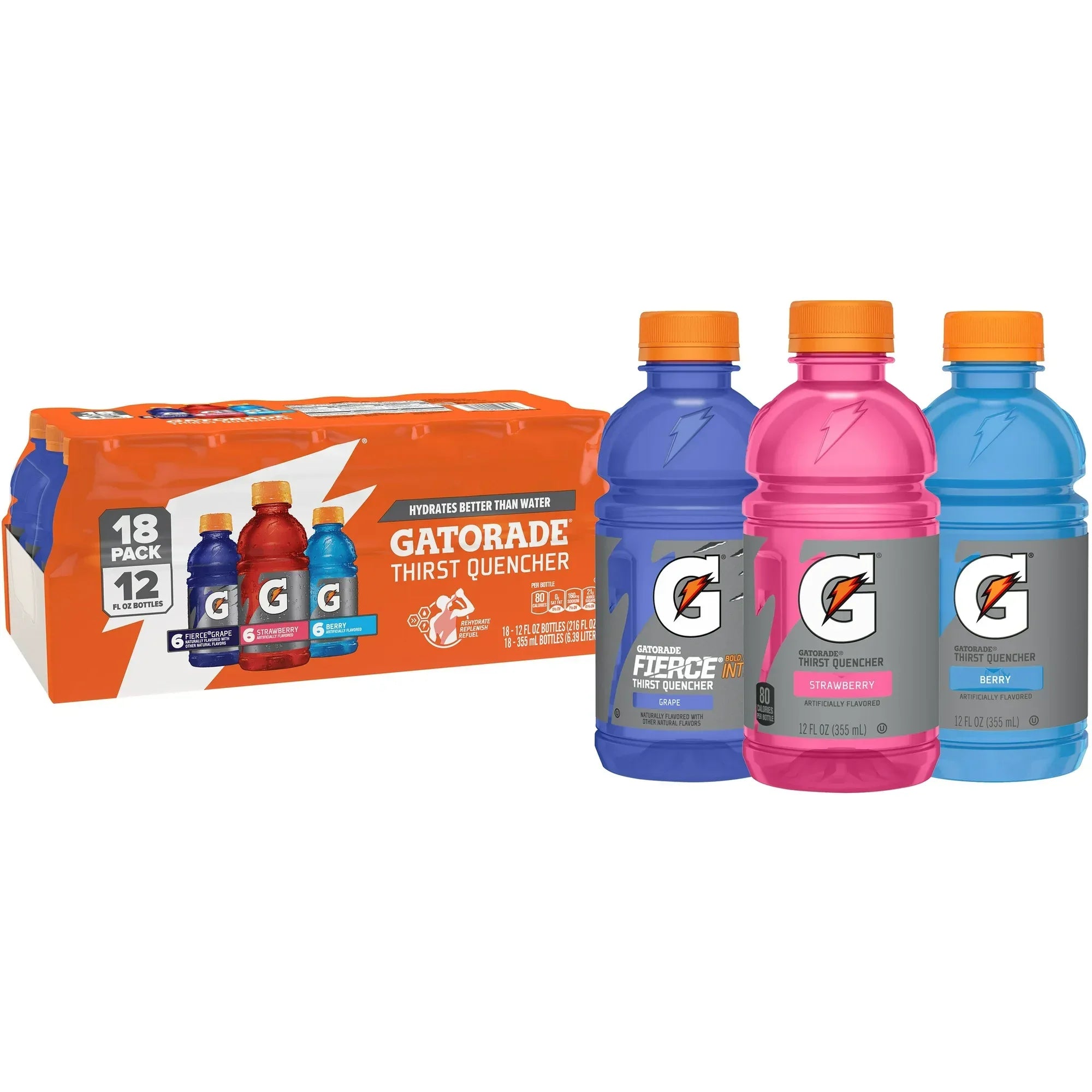 Wholesale Price with free shipping across the USA for Gatorade Sports Drinks, Grape,Strawberry and Berry Flavored Variety Pack, 12 fl oz, 18 Count Bottles - Manji Distributors