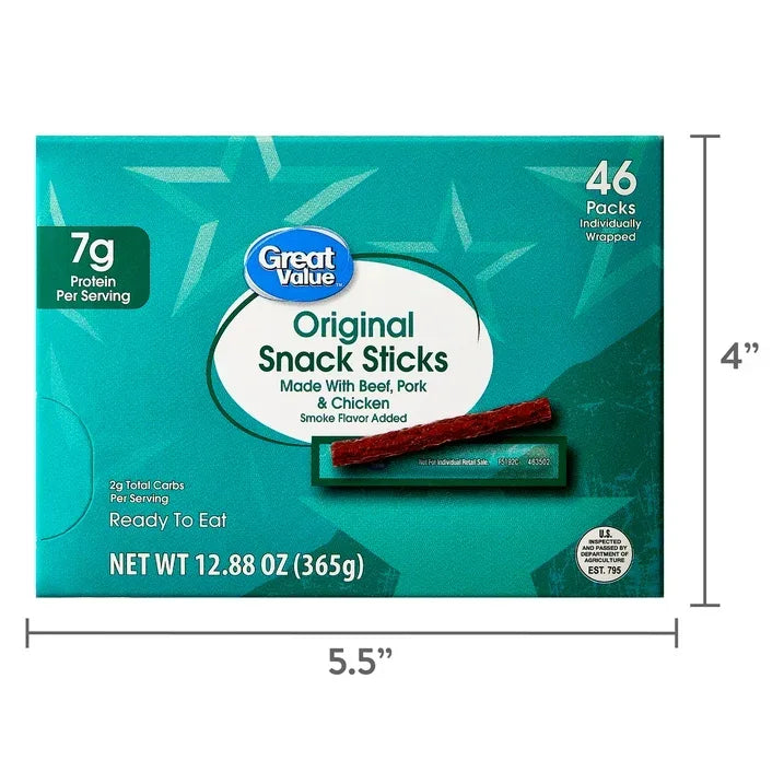 Wholesale Price with free shipping across the USA for Great Value Original Snack Meat Sticks, 46 Count - Manji Distributors