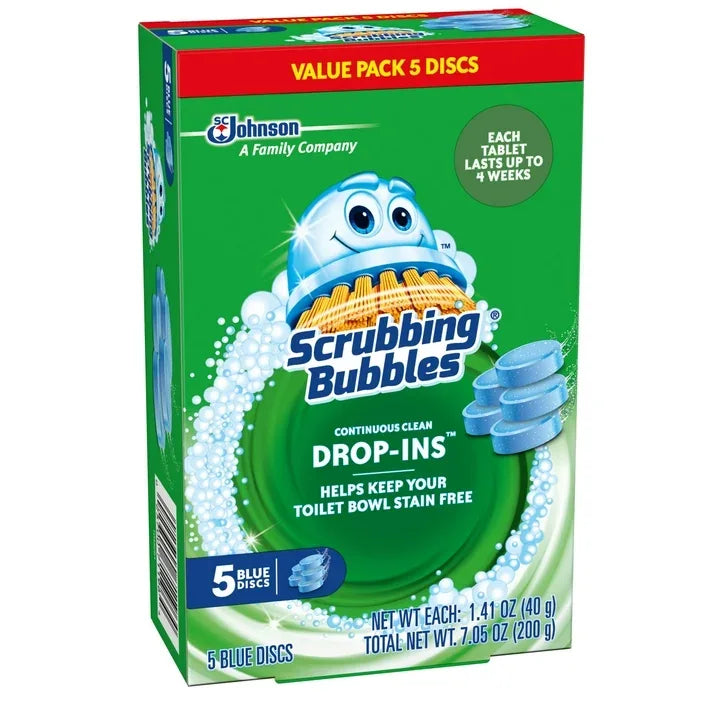 Wholesale Price with free shipping across the USA for (6 pack) Scrubbing Bubbles Continuous Clean Drop-Ins - One Toilet Bowl Cleaner Tablet Lasts Up to 4 Weeks, 5 Blue Discs, 7.05 oz - Manji Distributors