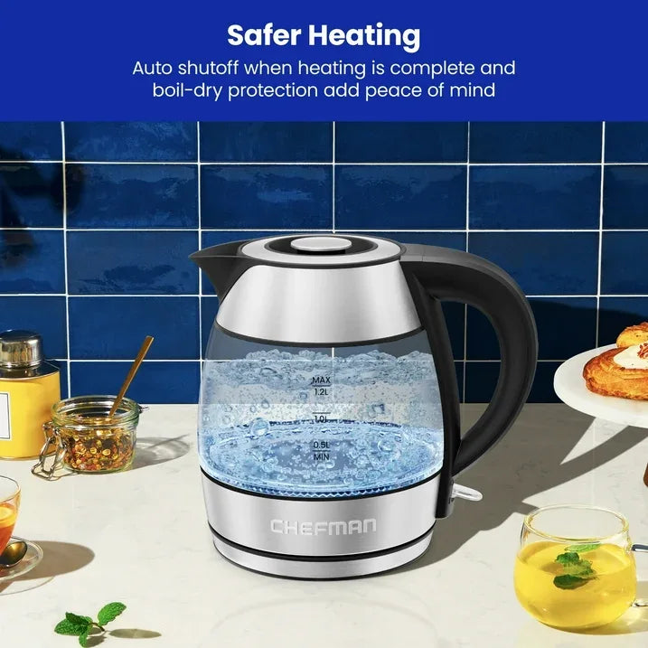 Wholesale Price with free shipping across the USA for Chefman Rapid Boil 1.2L Electric Tea Kettle with Removable Lid - Stainless Steel - Manji Distributors