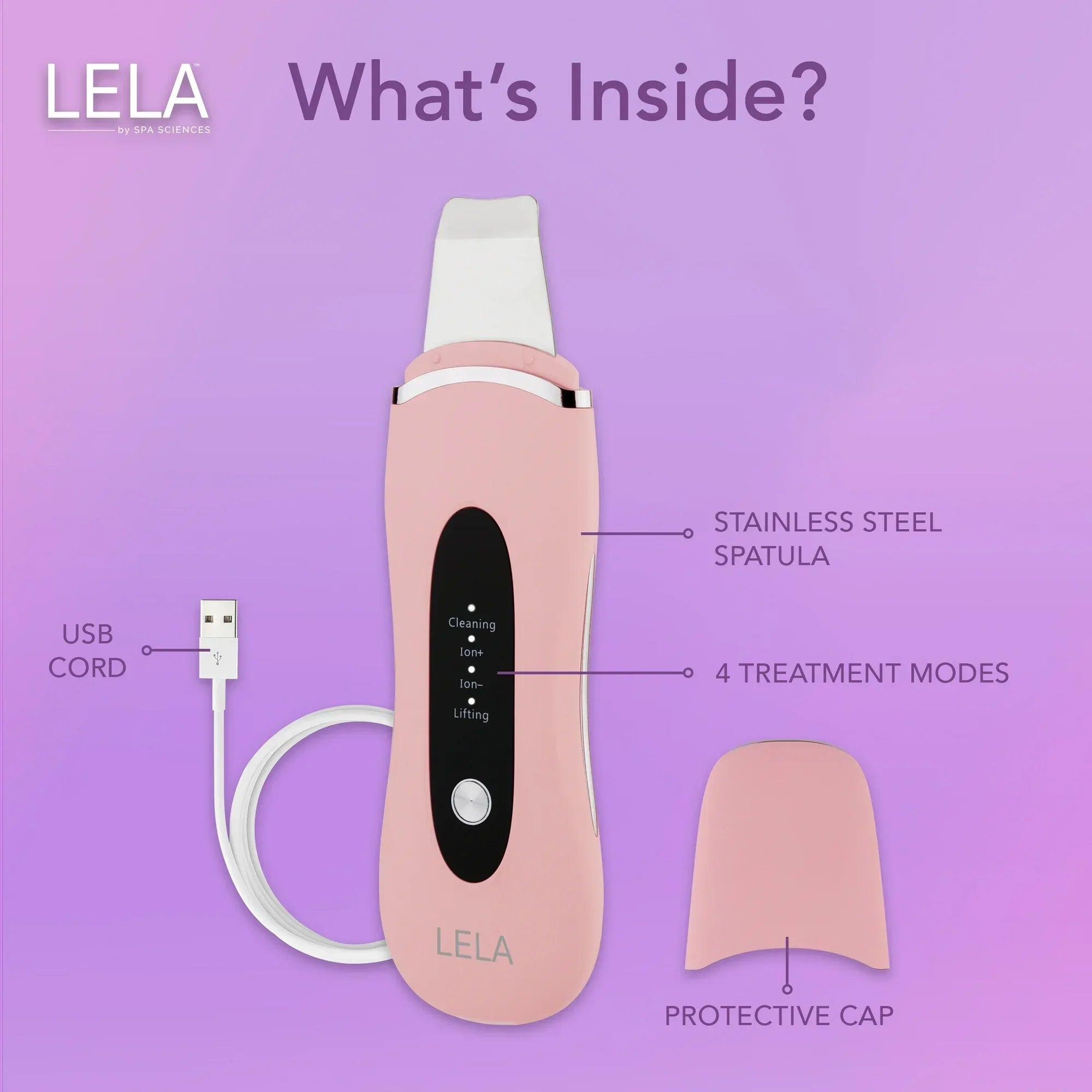 Wholesale Price with free shipping across the USA for Spa Sciences LELA: 4-in-1 Ultrasonic Facial Spatula for deep cleansing, pore extraction, serum infusion, anti-aging, and contouring - Manji Distributors