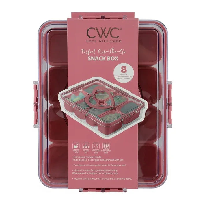 Wholesale Price with free shipping across the USA for Cook With Color 8-Compartment Snackle Box, Charcuterie Container, Divided Serving Tray with Lid and Handle, Mauve - Manji Distributors