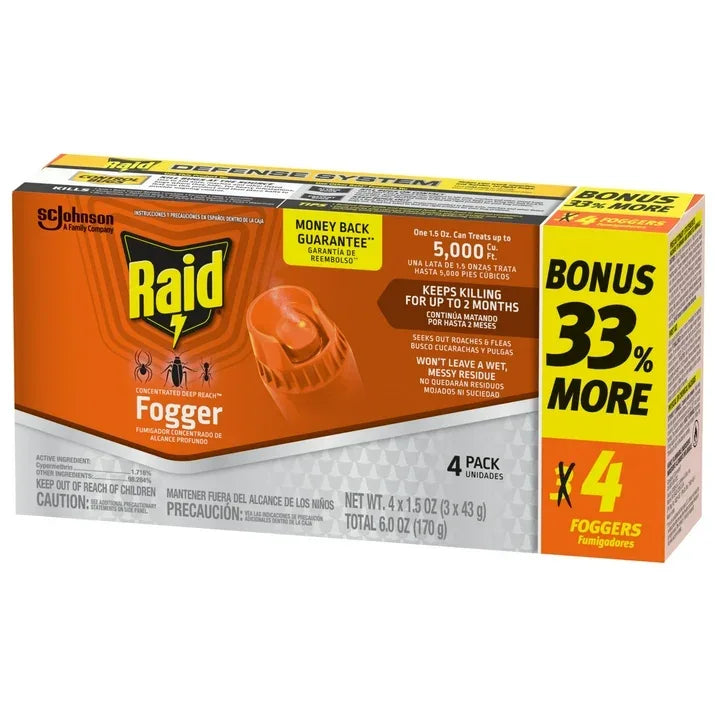Wholesale Price with free shipping across the USA for Raid Concentrated Deep Reach Pest Insect Killer & Roach Fogger, 1.5 fl oz, 4 Count - Manji Distributors