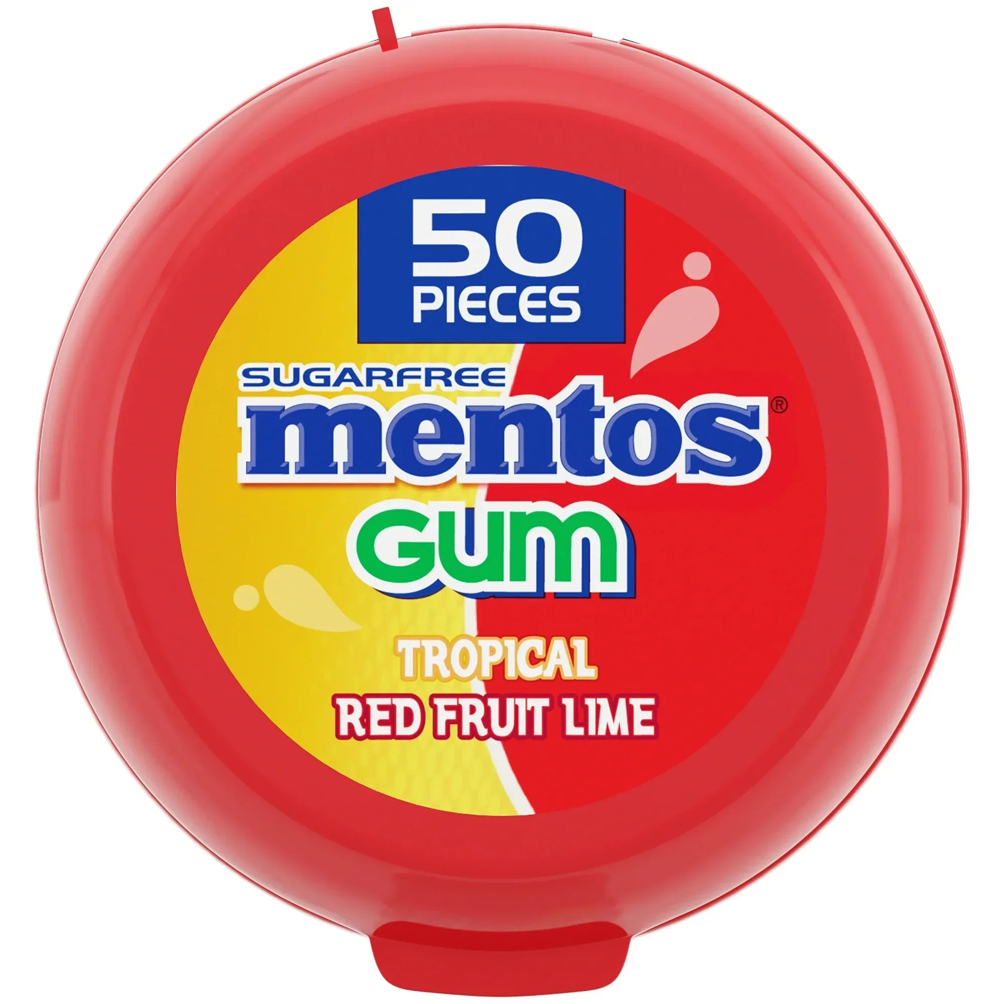 Wholesale Price with free shipping across the USA for Mentos Gum Sugar-Free Tropical Red Fruit Lime Chewing Gum, 50 Regular Size Pieces, Bottle - Manji Distributors