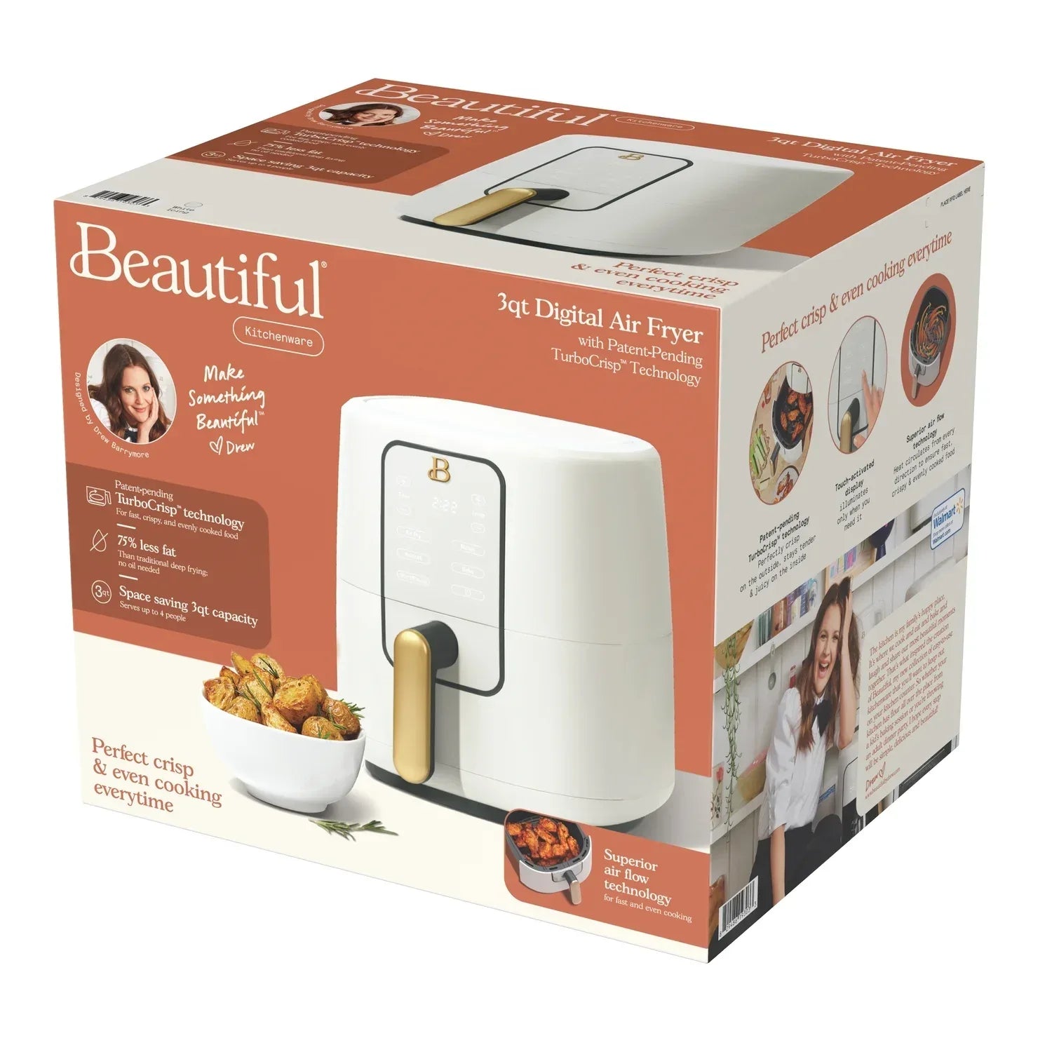 Wholesale Price with free shipping across the USA for Beautiful 3 Qt Air Fryer with TurboCrisp Technology, White Icing by Drew Barrymore - Manji Distributors