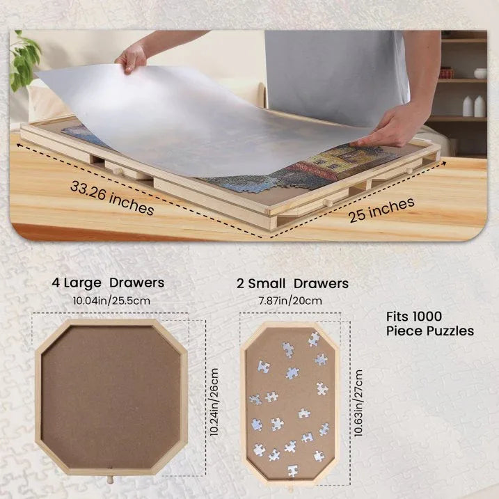 Wholesale Price with free shipping across the USA for Anyask 1000 Piece Wooden Rotating Jigsaw Portable Puzzle Board with Drawer & Cover for Teen Child Adults, 29