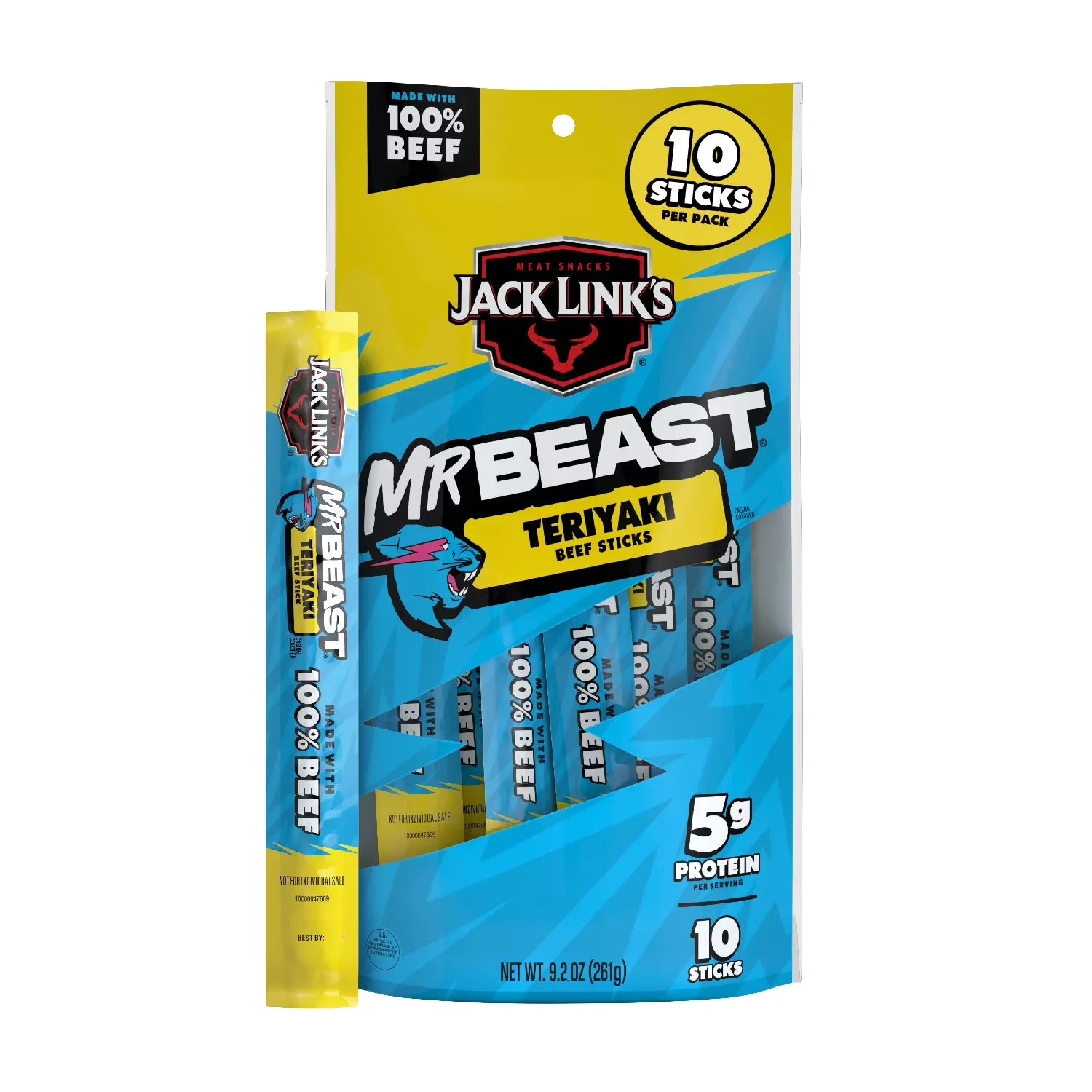 Wholesale Price with free shipping across the USA for Jack Link’s x MrBeast Teriyaki Beef Sticks, 9.20 ounce, 10 Count of .92 ounce Meat Sticks, Made with 100% Beef, Individually Wrapped - Manji Distributors