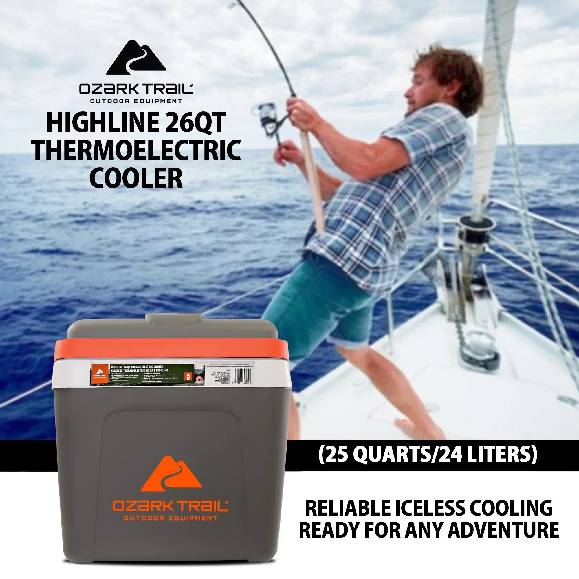 Wholesale Price with free shipping across the USA for Ozark Trail 26QT electric Cooler 12V Portable Travel Beach Camping Picnic Insulated Cooler 30 Cans Iceless 24L, Grey - Manji Distributors