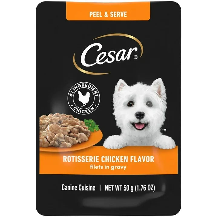 Wholesale Price with free shipping across the USA for (8 pack) Cesar Pouch Filets In Gravy Rotisserie Chicken Flavor Wet Dog Food, 1.76 Oz. Pouch, 1 Ct - Manji Distributors
