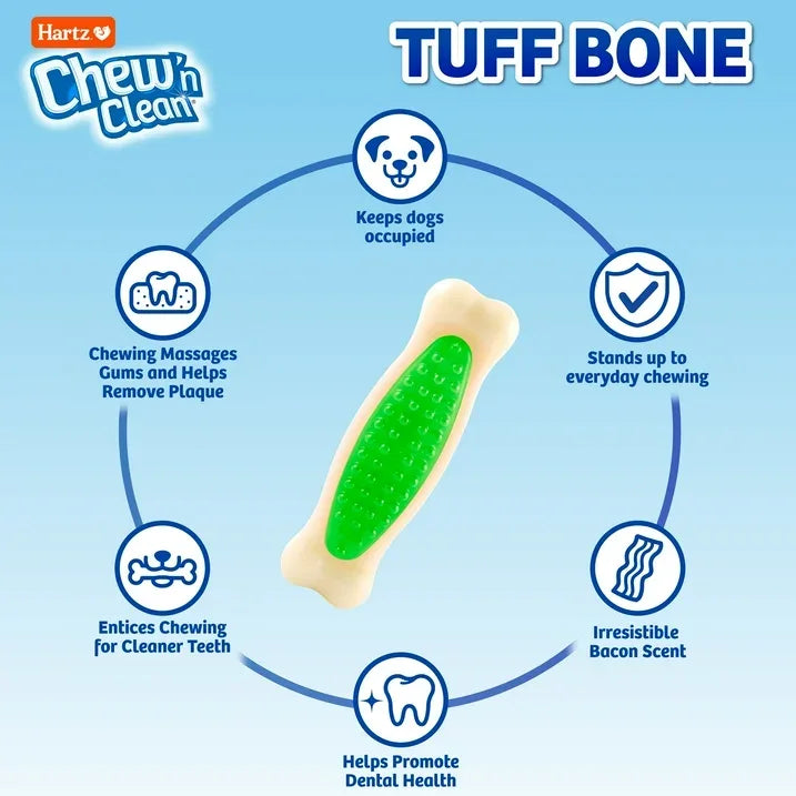 Wholesale Price with free shipping across the USA for Hartz Chew 'n Clean Tuff Bone Dog Toy with Bacon Scent, Medium, Nylon - Manji Distributors
