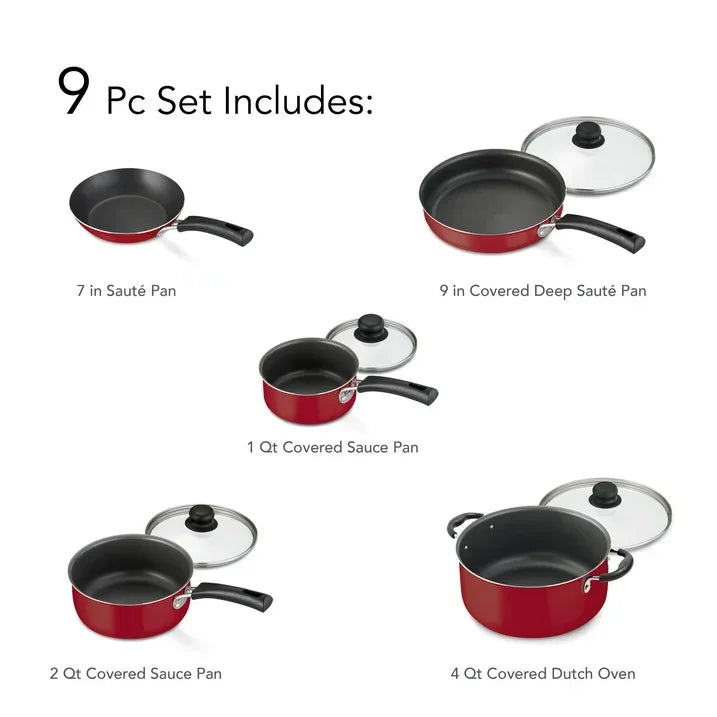 Wholesale Price with free shipping across the USA for Tramontina 9-Piece Non-stick Cookware Set, Red - Manji Distributors