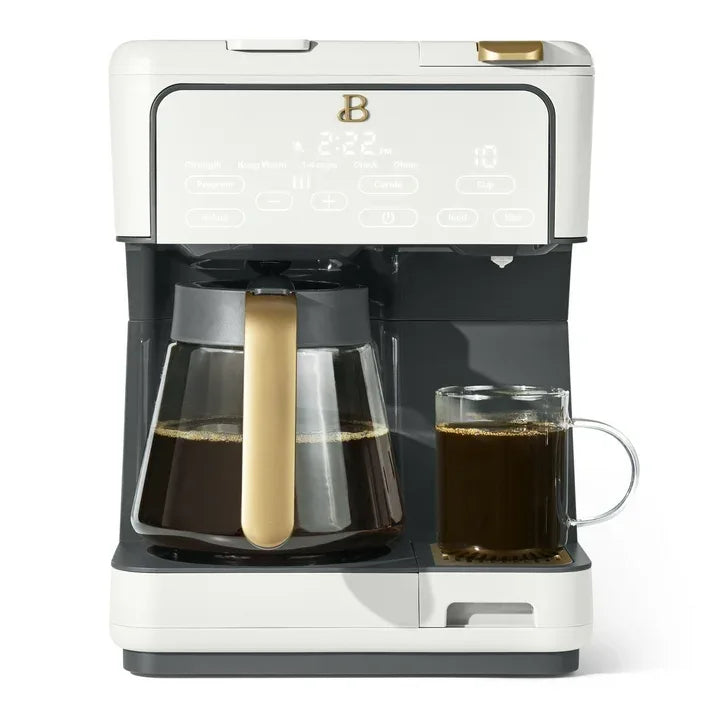 Wholesale Price with free shipping across the USA for Beautiful Multi-Brew 12-Cup Programmable Drip & Single-Serve Coffee Maker, White Icing by Drew Barrymore - Manji Distributors