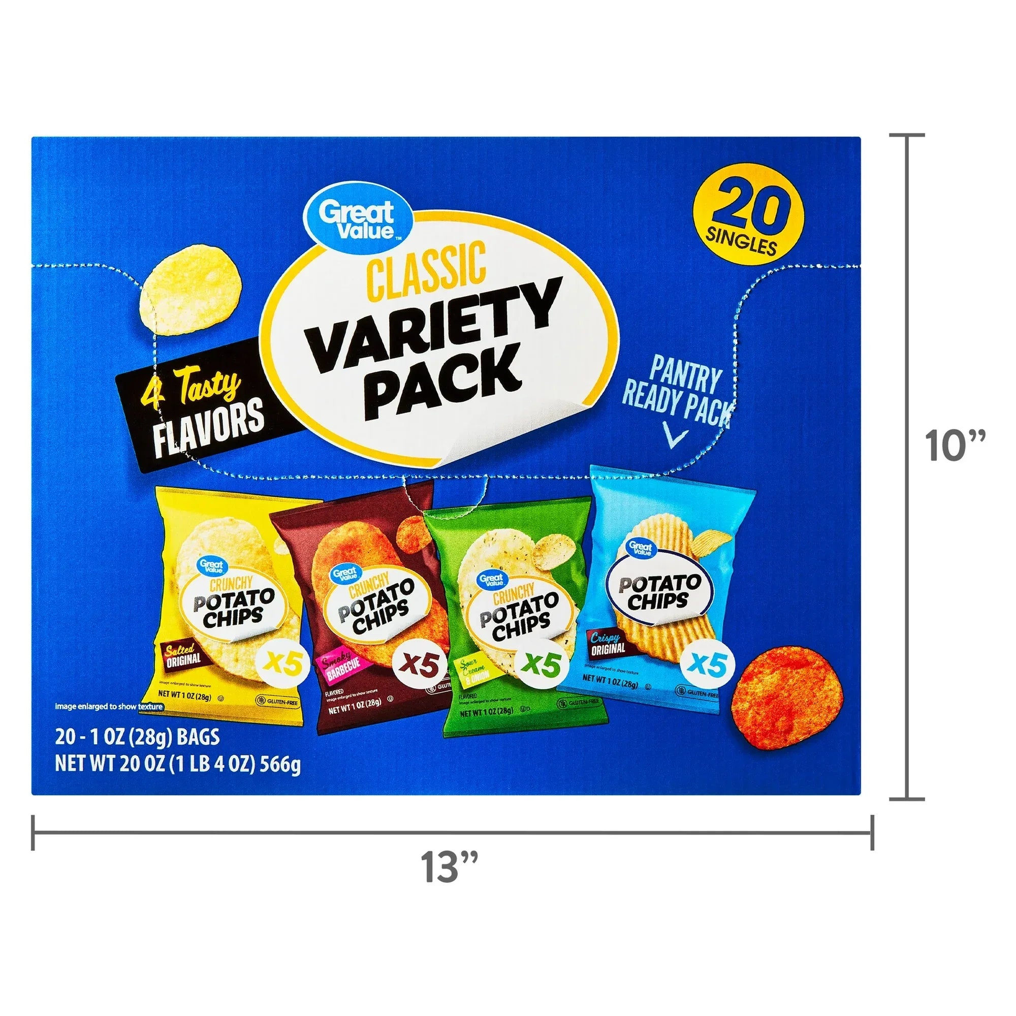 Wholesale Price with free shipping across the USA for Great Value Classic Chips Variety Pack, 1 oz, 20 Count - Manji Distributors