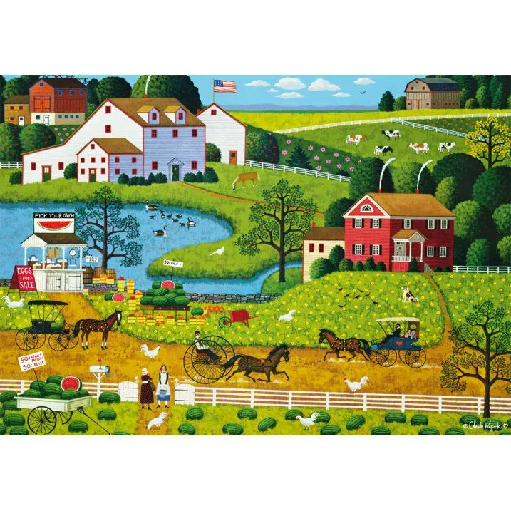 Wholesale Price with free shipping across the USA for Buffalo Games Charles Wysocki Jolly Hill Farms 500-Piece Interlocking Jigsaw Puzzle for Adults Ages 14+ - Manji Distributors