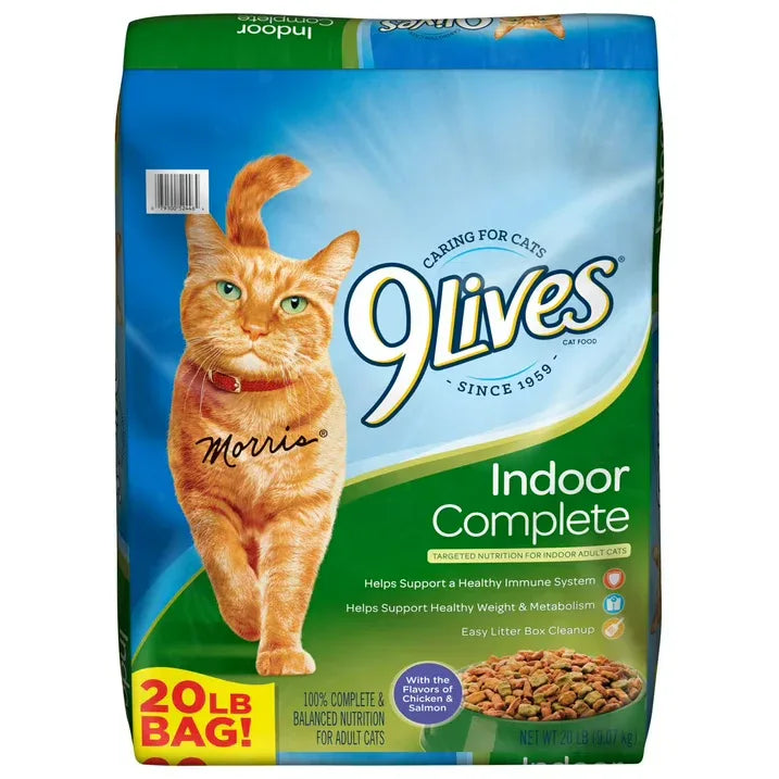 Wholesale Price with free shipping across the USA for 9Lives Indoor Complete Chicken & Salmon Flavor Dry Cat Food, 20 lb. Bag - Manji Distributors