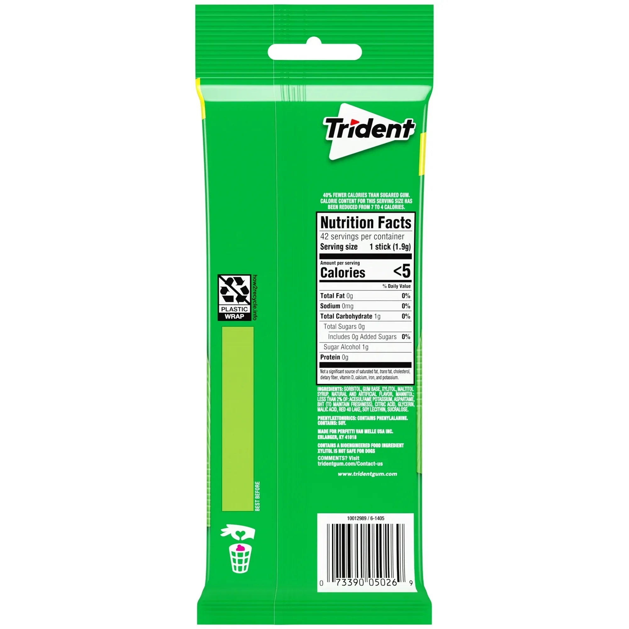 Wholesale Price with free shipping across the USA for Trident Sugar Free Gum, Watermelon, 3 Packs of 14 Regular Size Pieces (42 Total Pieces) - Manji Distributors