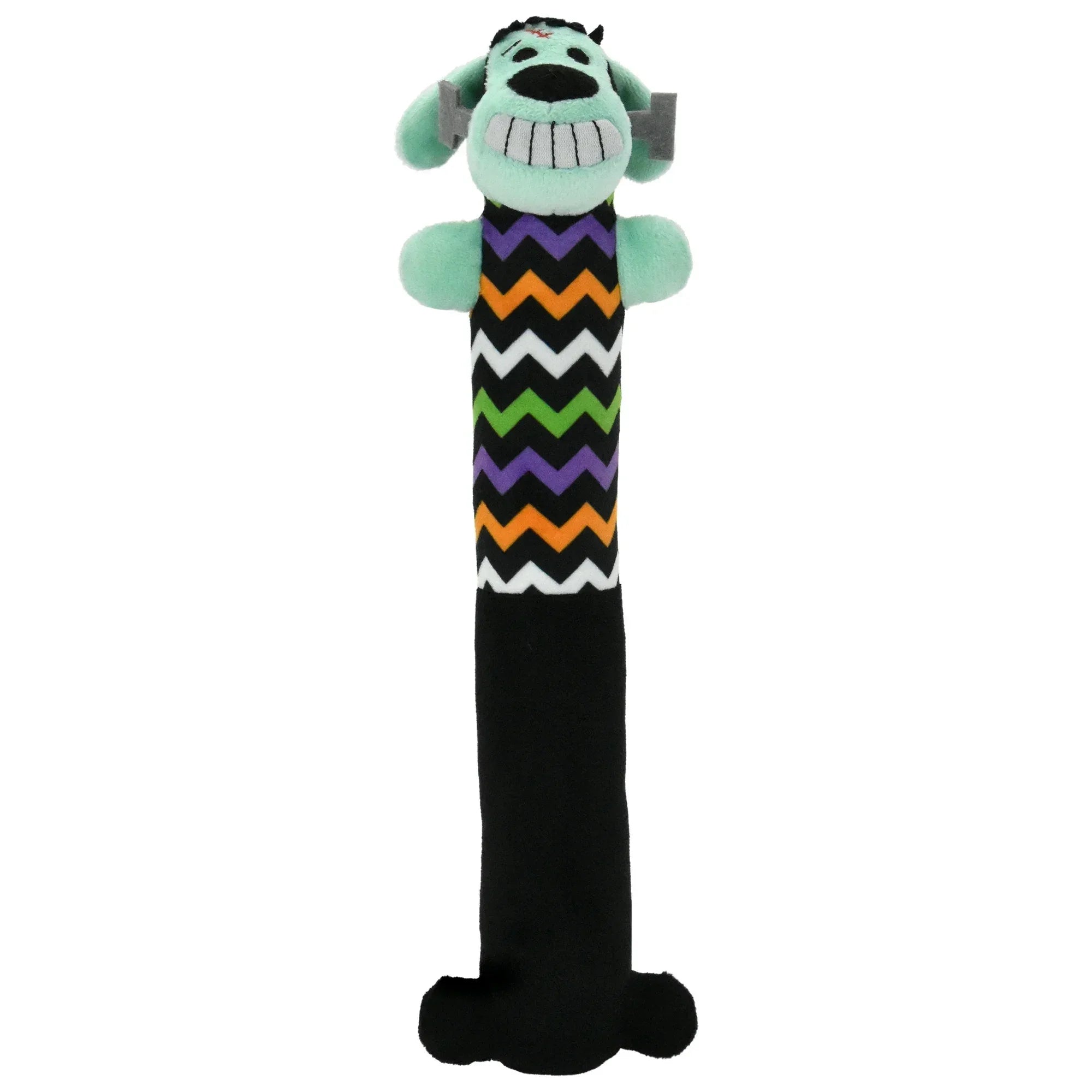 Wholesale Price with free shipping across the USA for Multipet Smiling Loofa Halloween Plush Dog Toy with Squeaker, 2 Piece Multipack, Frankenstein and Mummy, 12