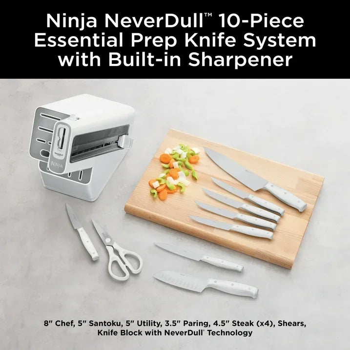 Wholesale Price with free shipping across the USA for Ninja Foodi NeverDull 10-Piece Stainless Steel Essential Knife System with Sharpener, K12010WH White - Manji Distributors
