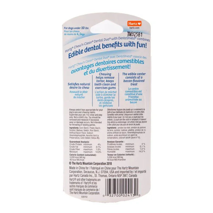Wholesale Price with free shipping across the USA for (2 pack) Hartz Chew 'n Clean Extra Small Dog Treat Bacon, 0.88 oz - Manji Distributors