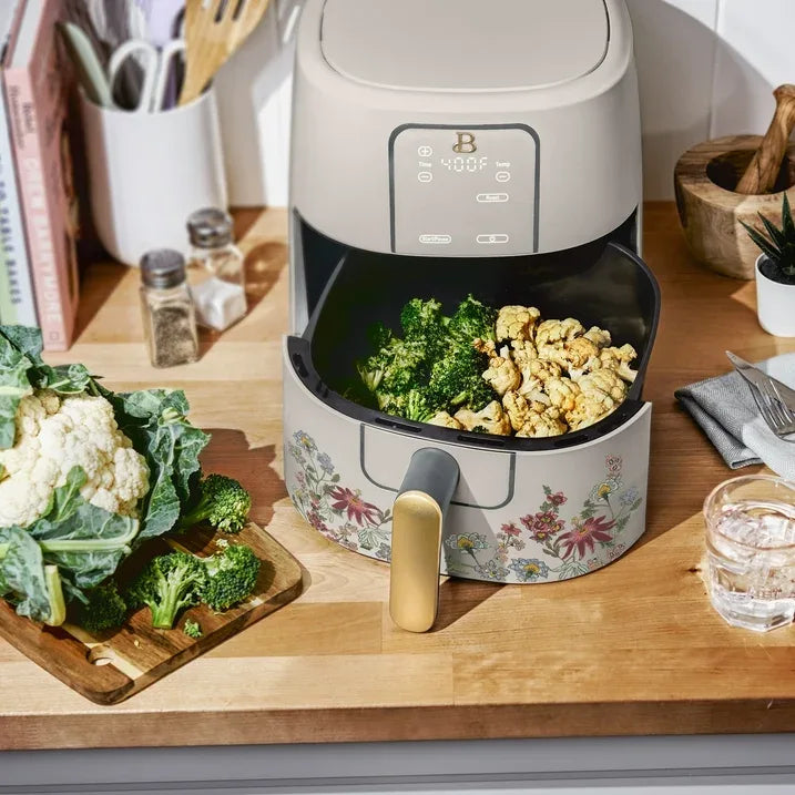 Wholesale Price with free shipping across the USA for Beautiful 6 Qt Air Fryer with TurboCrisp Technology, EverGood Ceramic Nonstick Coating, Wildflower Porcini Taupe by Drew Barrymore - Manji Distributors