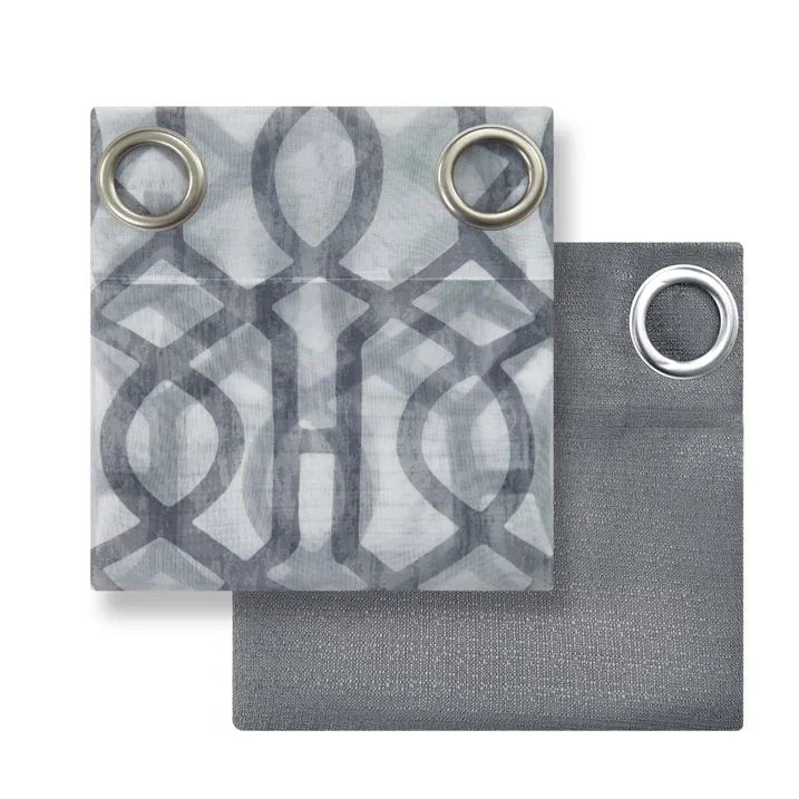 Wholesale Price with free shipping across the USA for (2 pack) Mainstays Kingswood Solid and Printed Sheer Grommet Curtain Panel Set, 4 Piece, Gray Flannel, 27.5