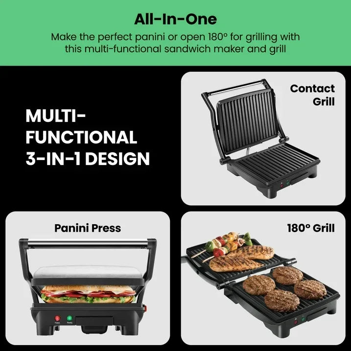 Wholesale Price with free shipping across the USA for Chefman 3-in-1 Panini Press & Grill, 4-Slice Non-Stick, Opens Flat - Stainless Steel - Manji Distributors