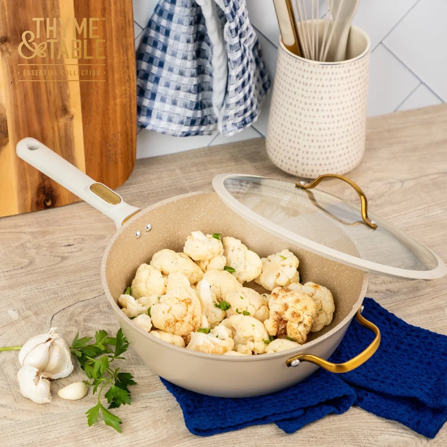 Wholesale Price with free shipping across the USA for Thyme & Table 5-Quart Non-Stick Aluminum Sauté Pan - Taupe & Gold, Granite Collection - Manji Distributors