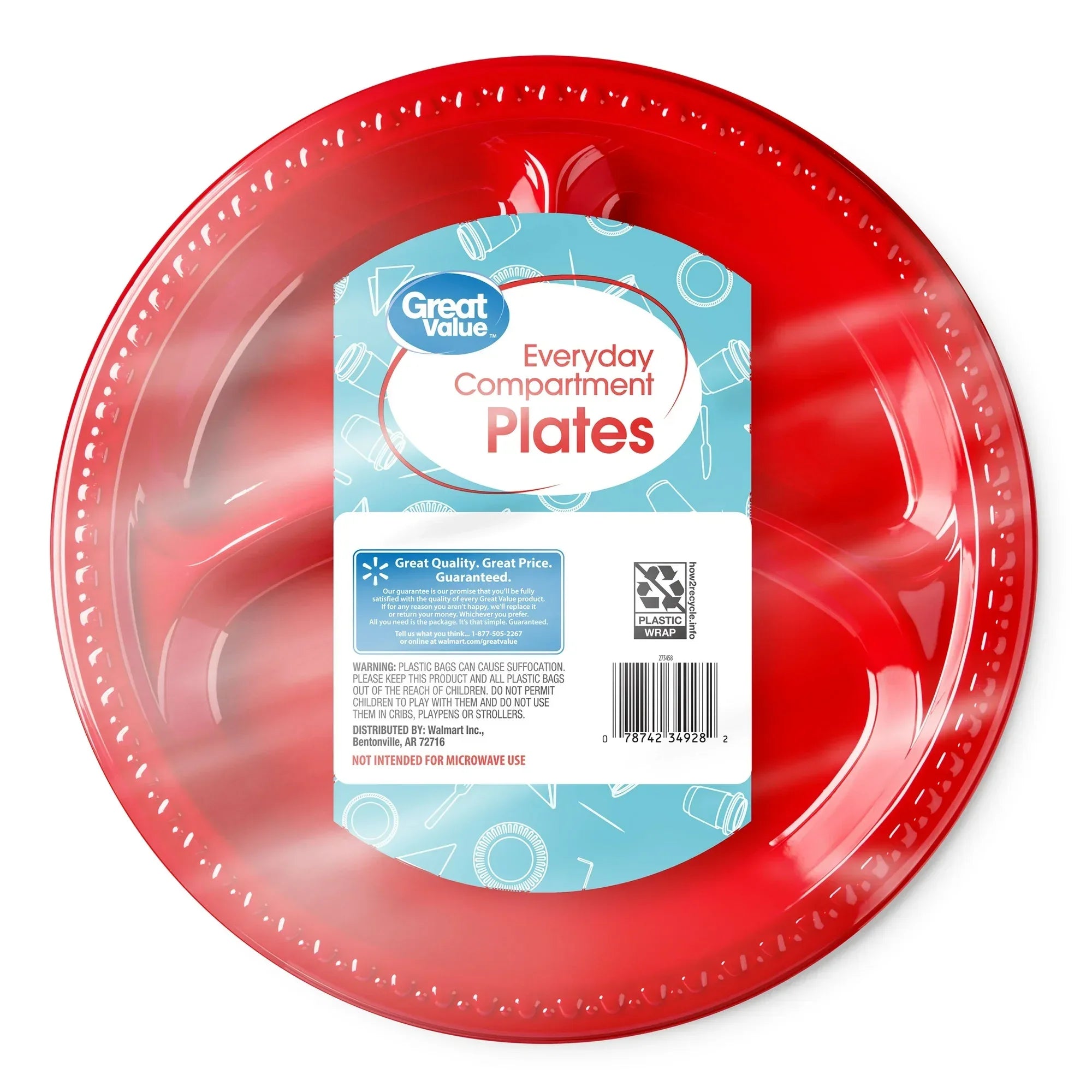 Wholesale Price with free shipping across the USA for (2 pack) Great Value Everyday Disposable Plastic Compartment Plate, Red, 10.25
