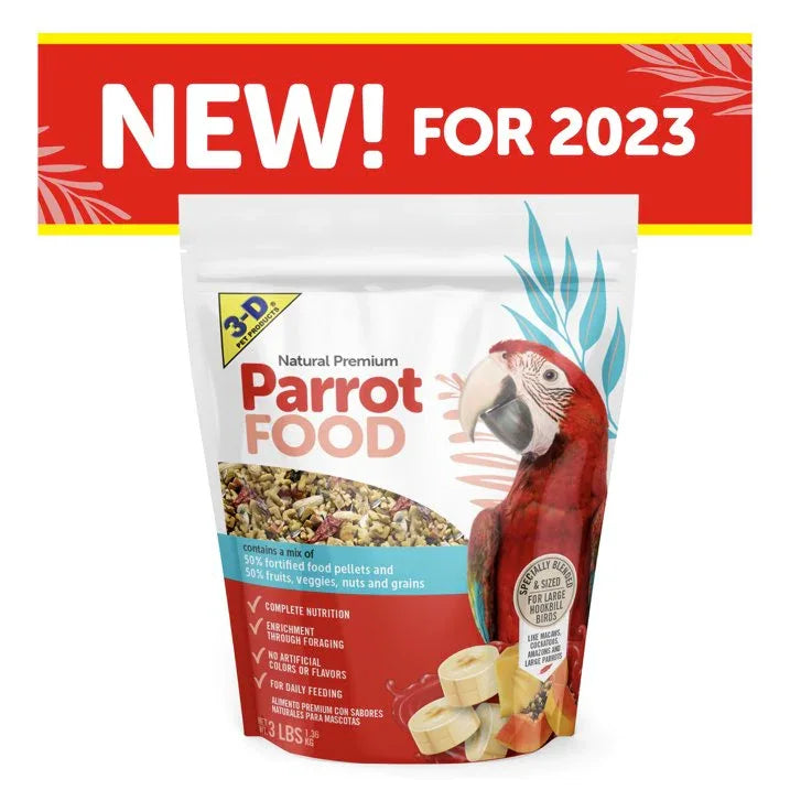 Wholesale Price with free shipping across the USA for 3-D Pet Products Natural Premium Parrot Food, with Fortified Pellets, 3 lbs - Manji Distributors