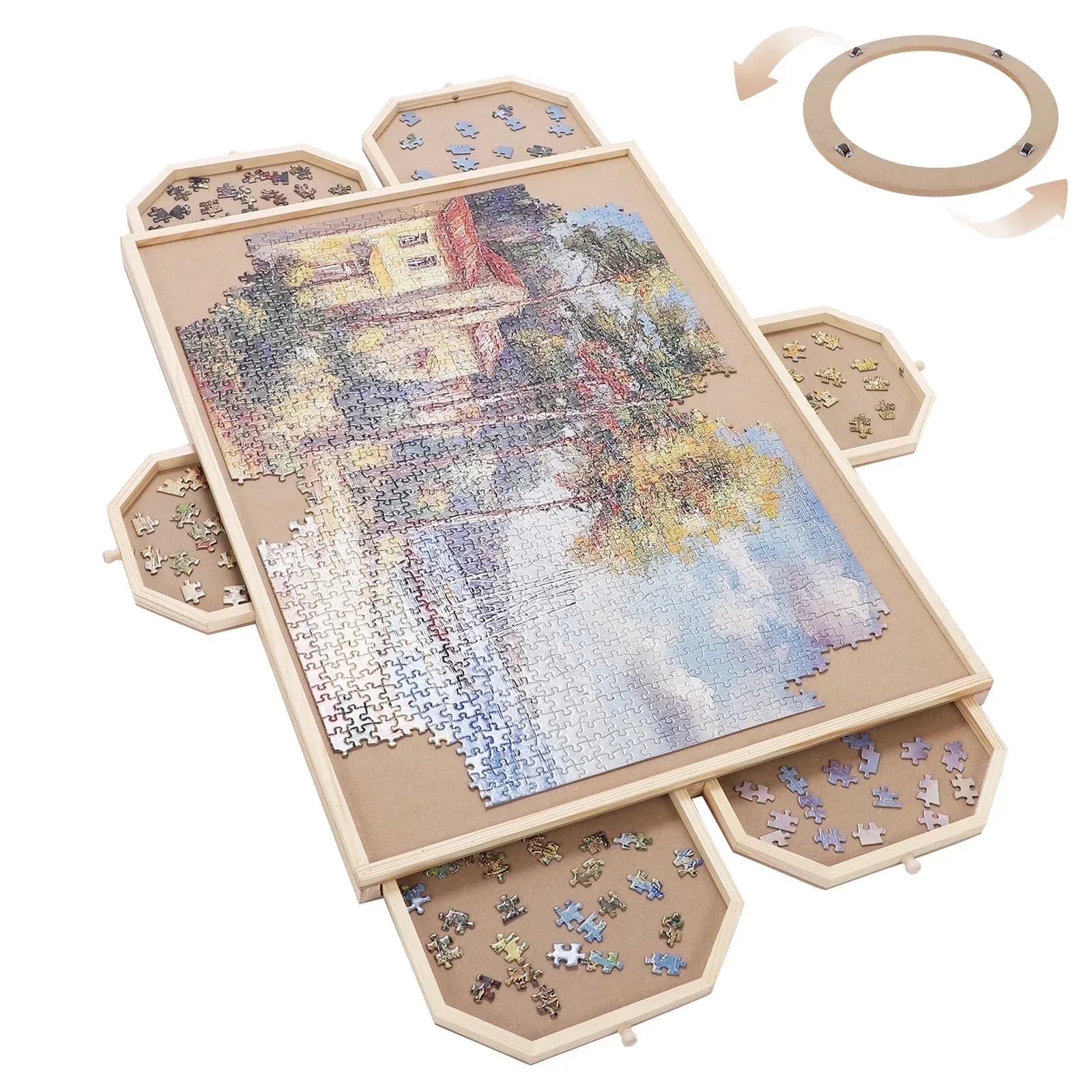 Wholesale Price with free shipping across the USA for Anyask 1000 Piece Wooden Rotating Jigsaw Portable Puzzle Board with Drawer & Cover for Teen Child Adults, 29