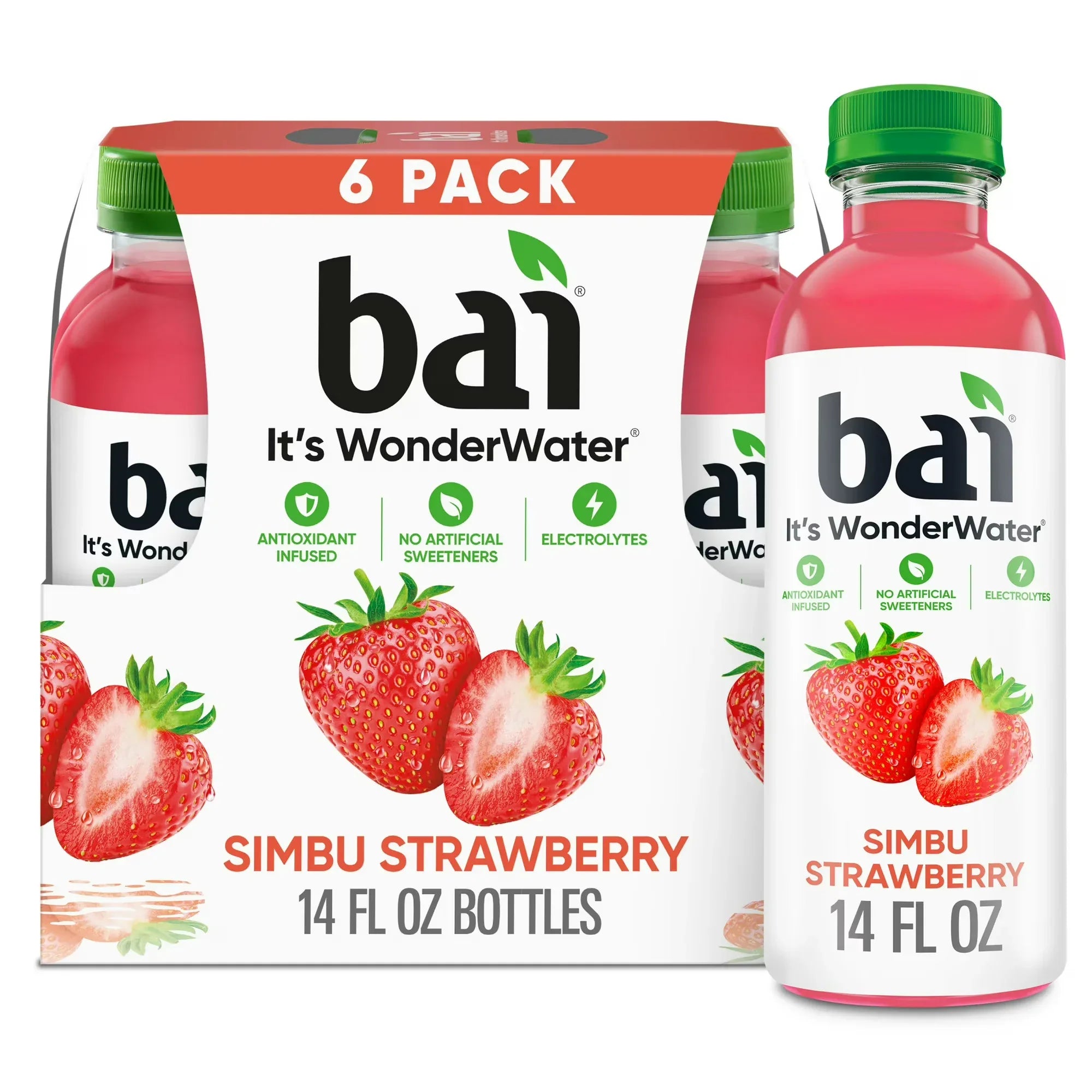 Wholesale Price with free shipping across the USA for Bai Simbu Strawberry Antioxidant Infused Water Beverage, 14 fl oz, 6 Pack Bottles - Manji Distributors