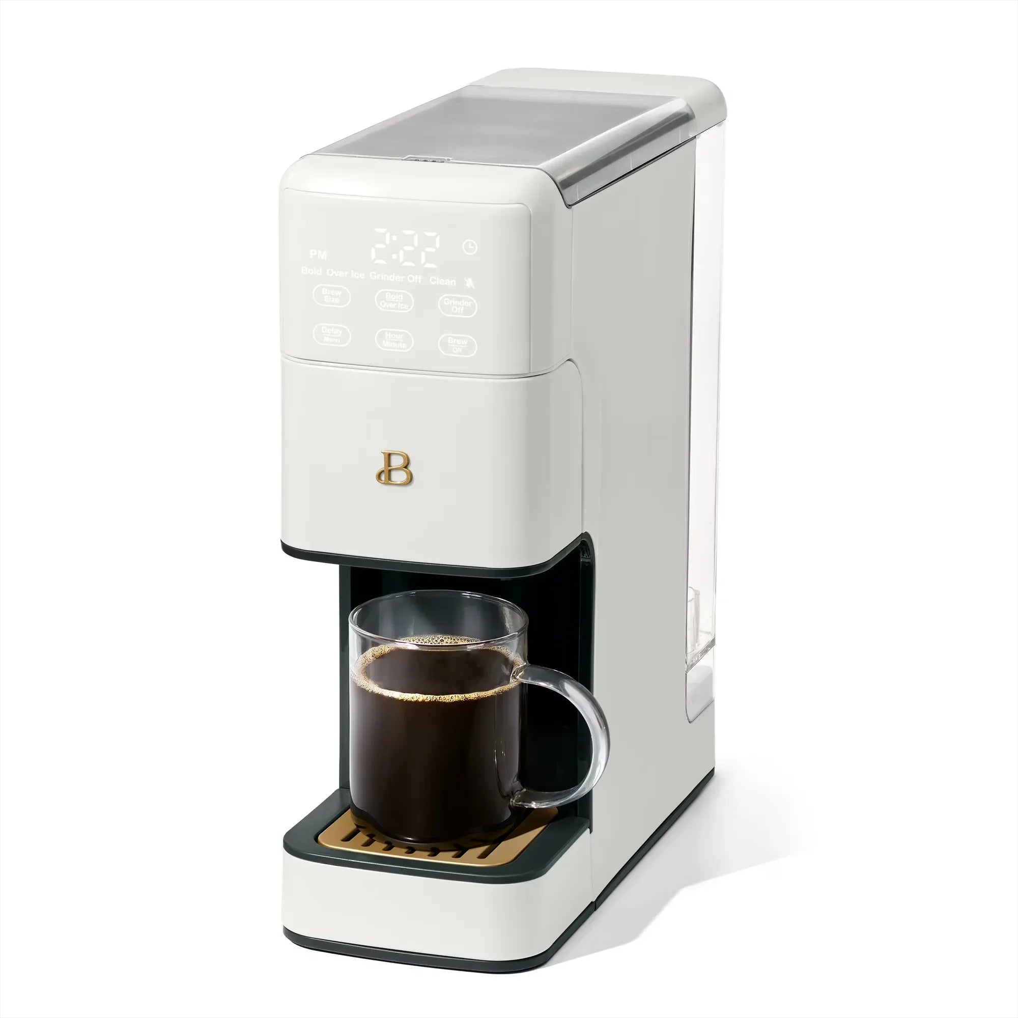 Wholesale Price with free shipping across the USA for Beautiful Perfect Grind™ Programmable Single Serve Coffee Maker, White Icing by Drew Barrymore - Manji Distributors