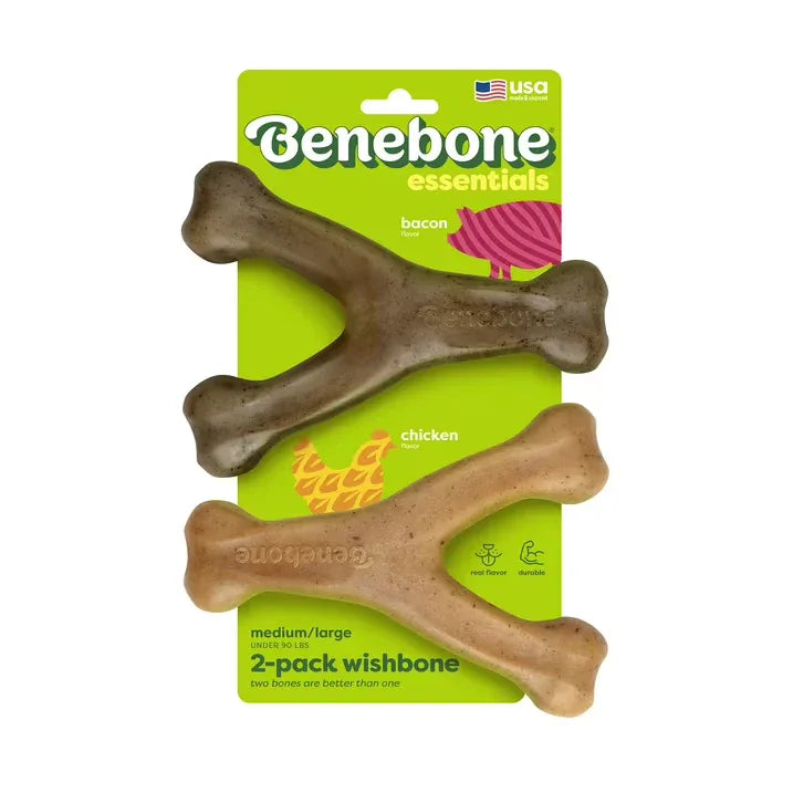 Wholesale Price with free shipping across the USA for Benebone Essentials 2-Pack Wishbone Bacon & Chicken M/L - Manji Distributors
