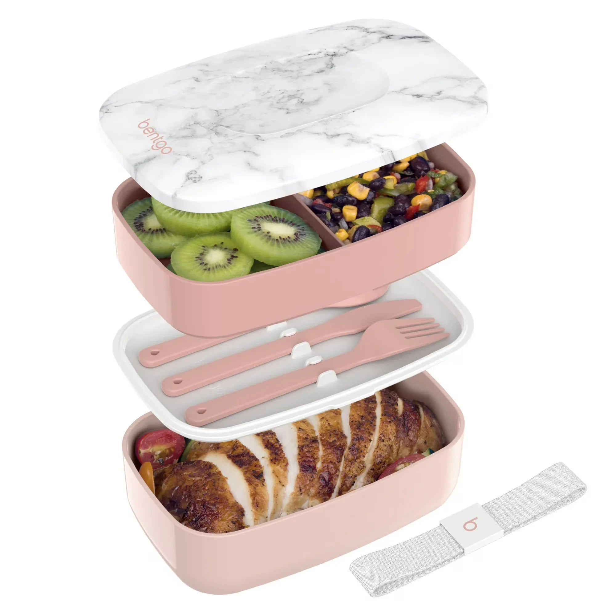 Wholesale Price with free shipping across the USA for Bentgo Classic - Adult Bento Box, Stackable 3-Compartment Lunch Box with Removable Utensil Set and Sealing Strap, BPA-Free, Food Container Ideal for Meal Prep, Work, and On the Go (Blush Marble) - Manji Distributors