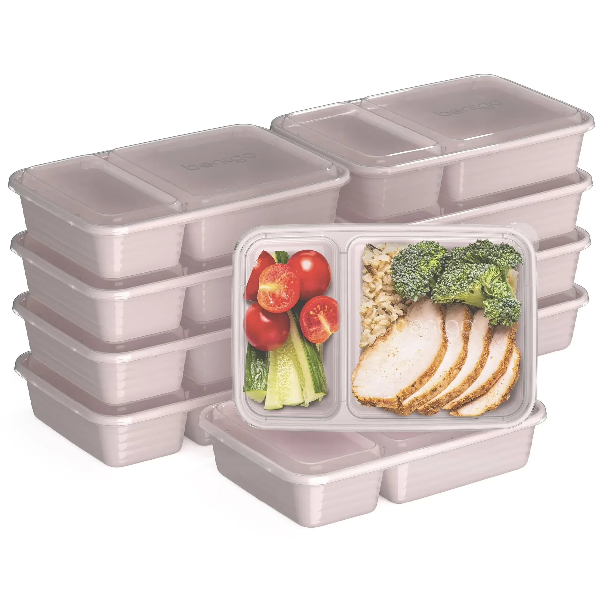 Wholesale Price with free shipping across the USA for Bentgo® Prep 2-Compartment Containers - 20-Piece Meal Prep Kit with 10 Trays & 10 Custom-Fit Lids - Durable Microwave, Freezer, Dishwasher Safe Reusable BPA-Free Food Storage Containers- Blush Pink - Manji Distributors