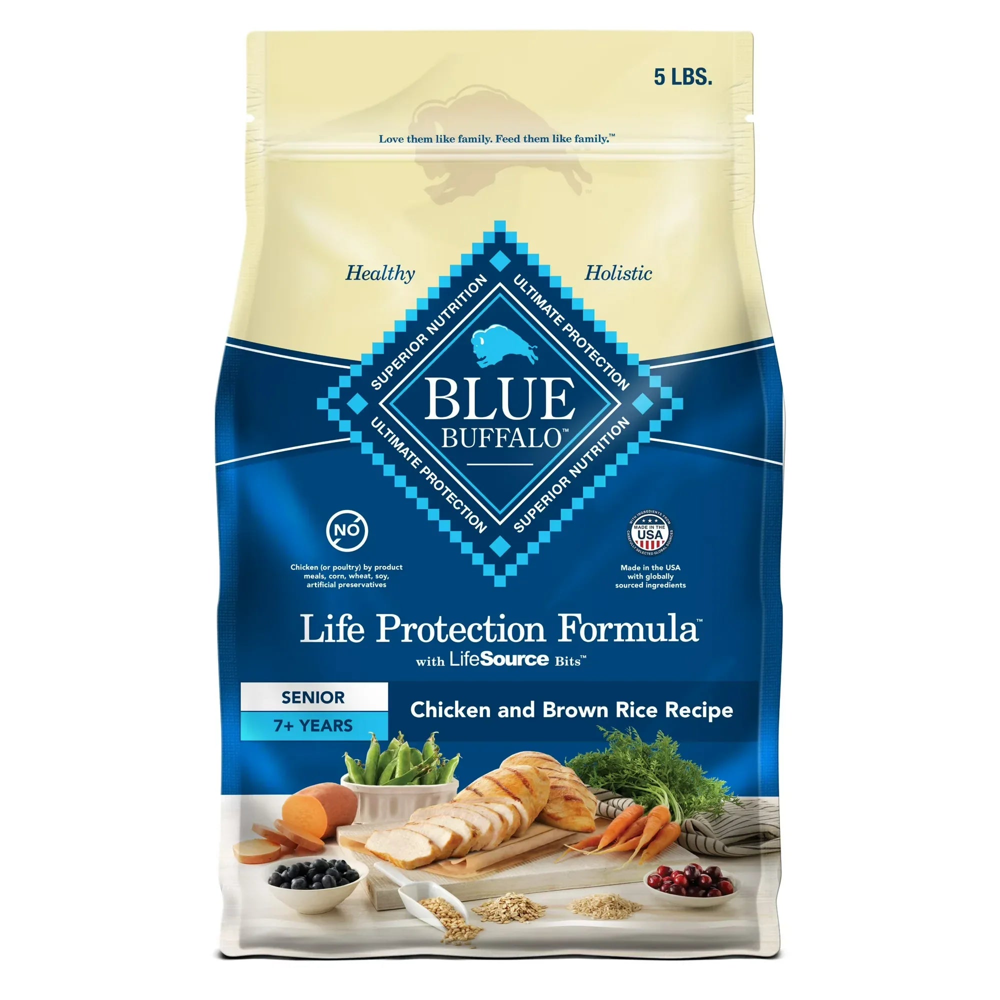 Wholesale Price with free shipping across the USA for Blue Buffalo Life Protection Formula Senior Dry Dog Food, Chicken & Brown Rice, 5lbs. - Manji Distributors