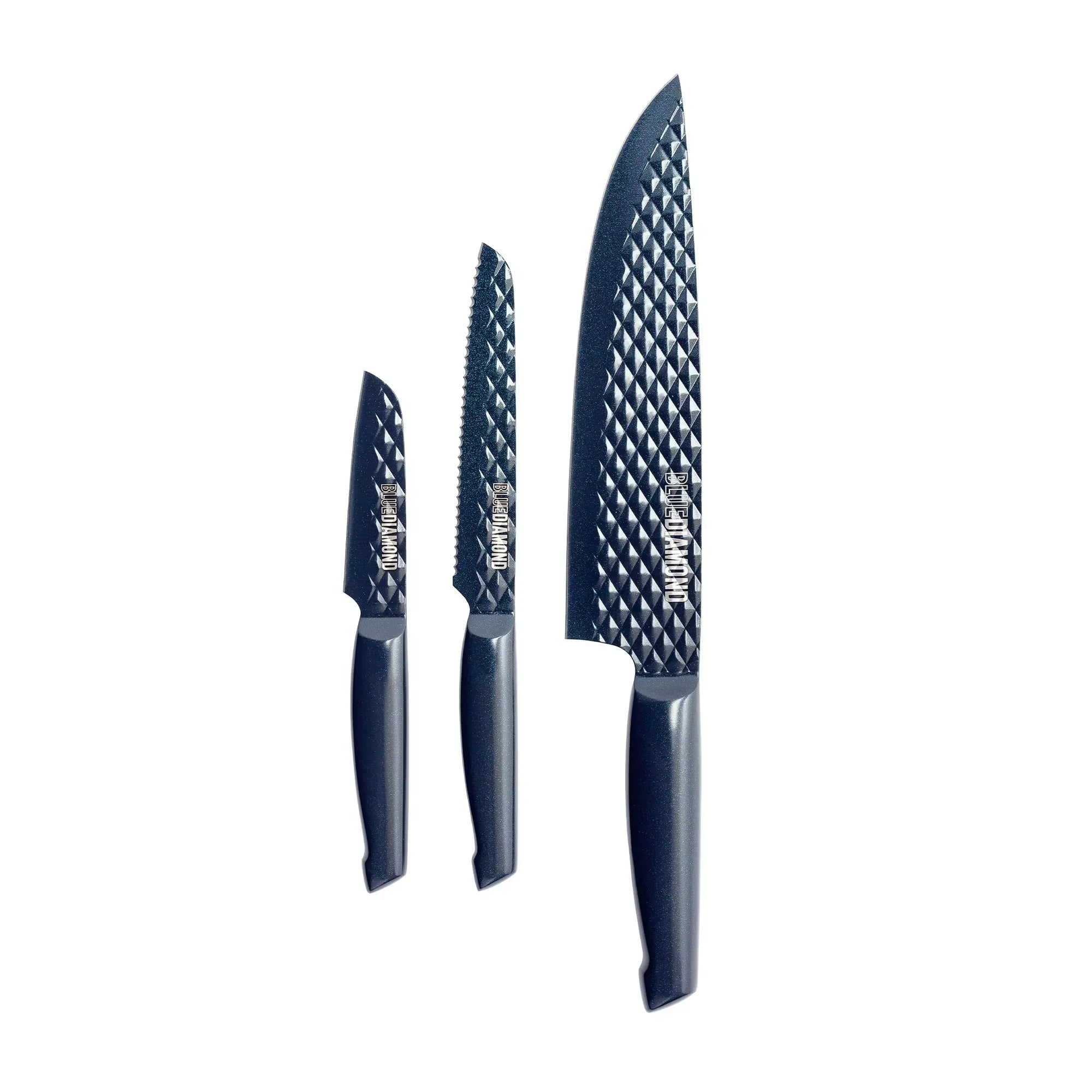 Wholesale Price with free shipping across the USA for Blue Diamond Sharp Stone Nonstick Knife Set, 3-piece - Manji Distributors
