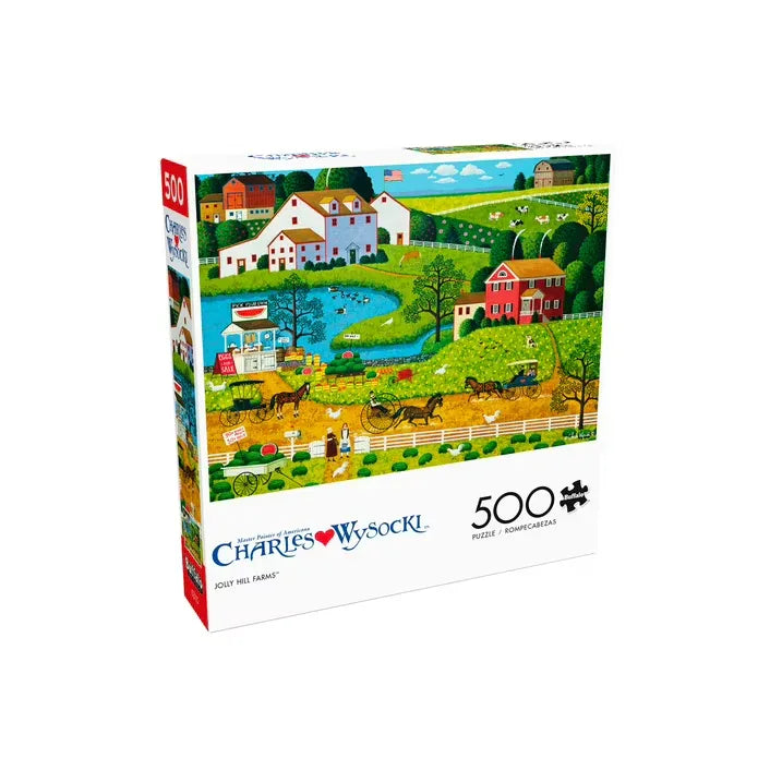 Wholesale Price with free shipping across the USA for Buffalo Games Charles Wysocki Jolly Hill Farms 500-Piece Interlocking Jigsaw Puzzle for Adults Ages 14+ - Manji Distributors