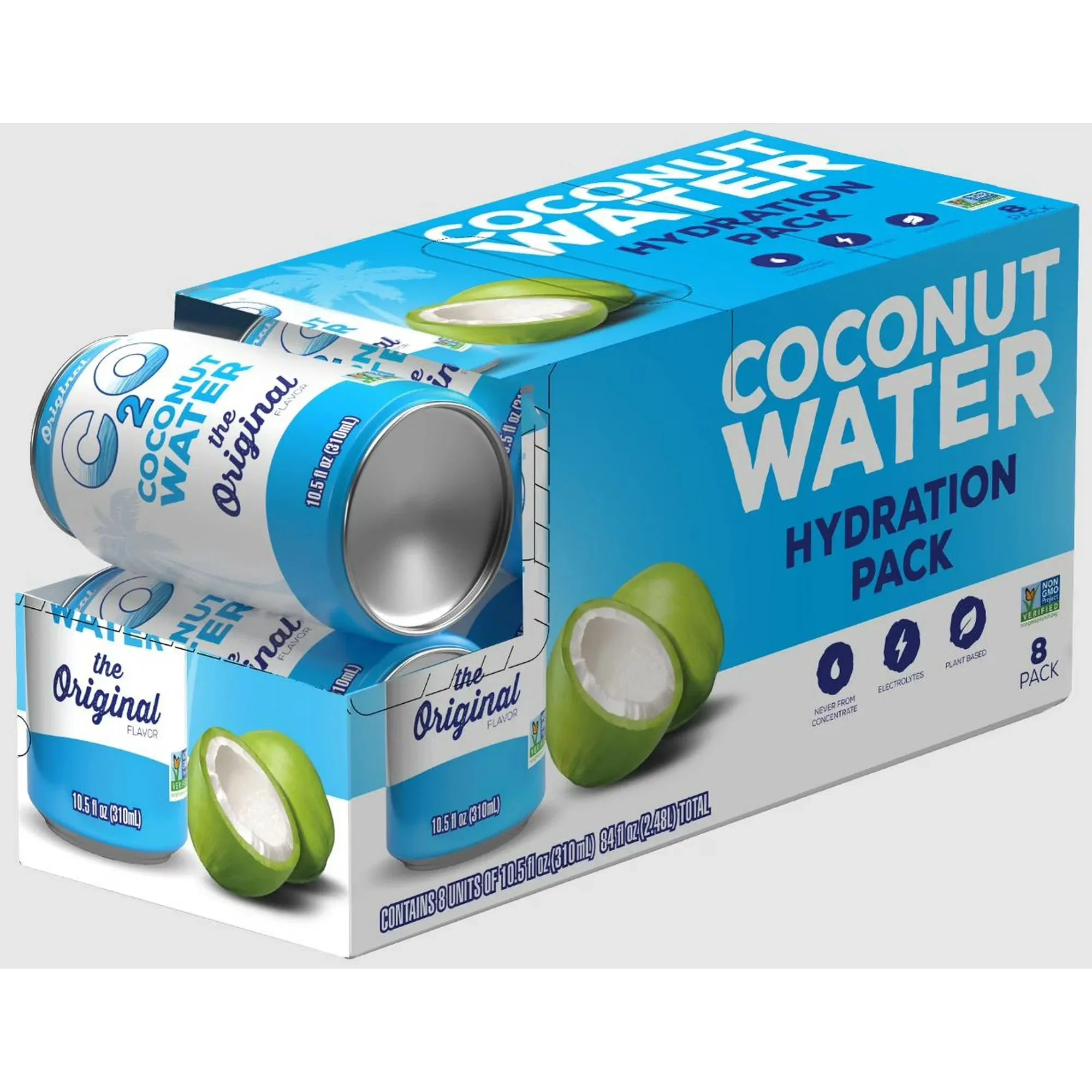 Wholesale Price with free shipping across the USA for C2O Pure Coconut Water, Coconut Water Hydration Pack, 10.5 fl oz, 8 Pack - Manji Distributors