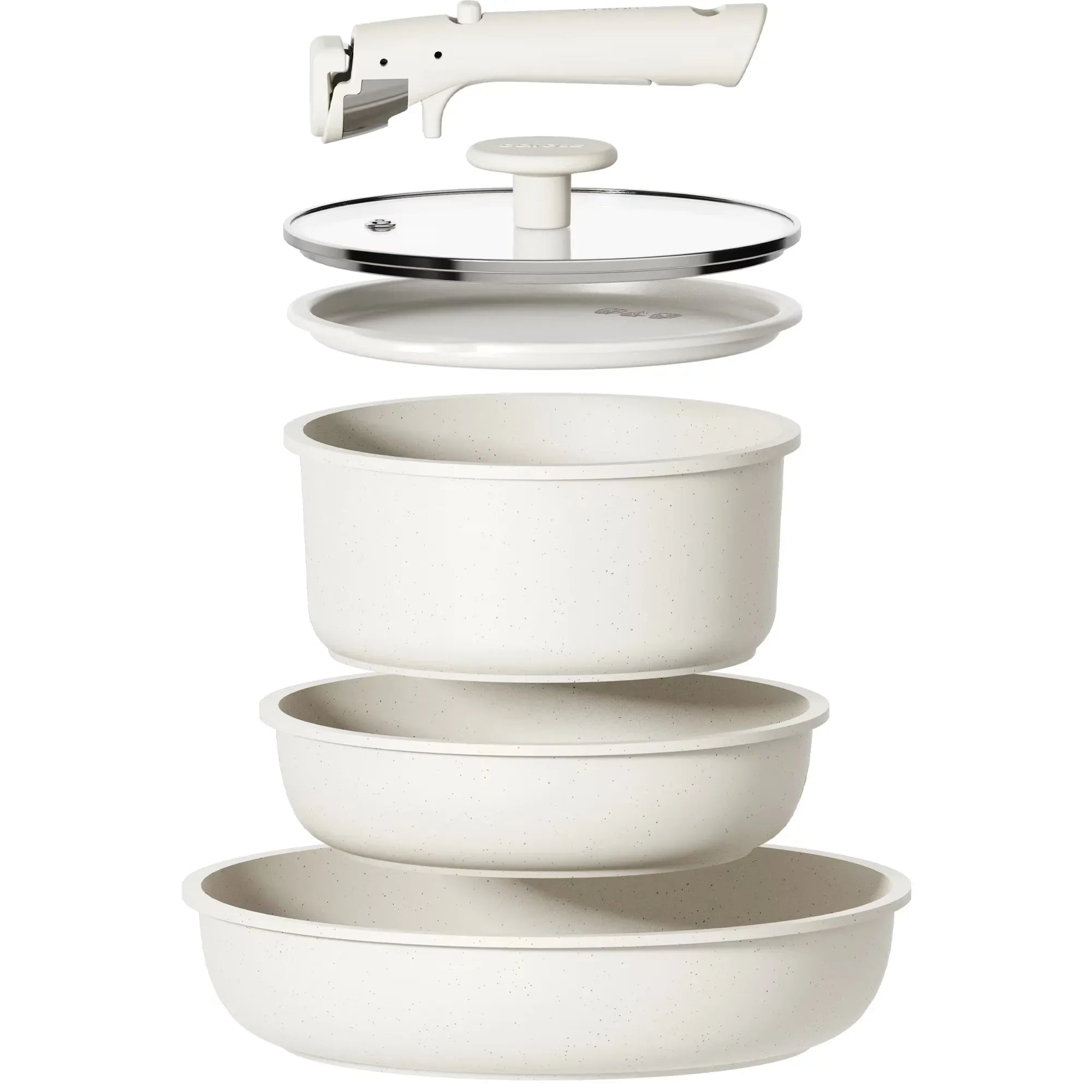 Wholesale Price with free shipping across the USA for Carote Nonstick Detachable Pots and Pans Set, 6 Pieces Induction Cookware Set, Oven/Dishwasher Safe, Easy for Storage, White Granite - Manji Distributors