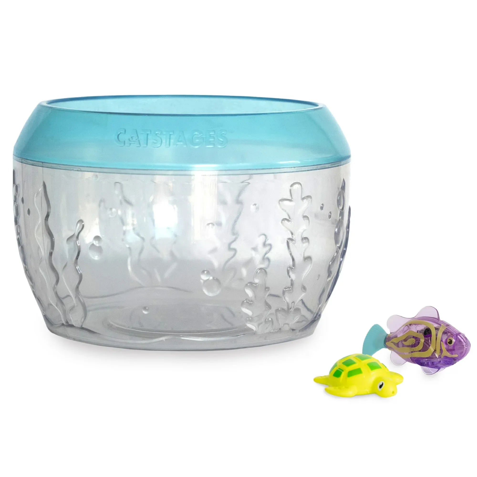 Wholesale Price with free shipping across the USA for Catstages Meow-smerizing Fish Bowl for Cats with Two Water Cat Toys, Electronic Swimming Fish and Floating Turtle Included, Blue - Manji Distributors
