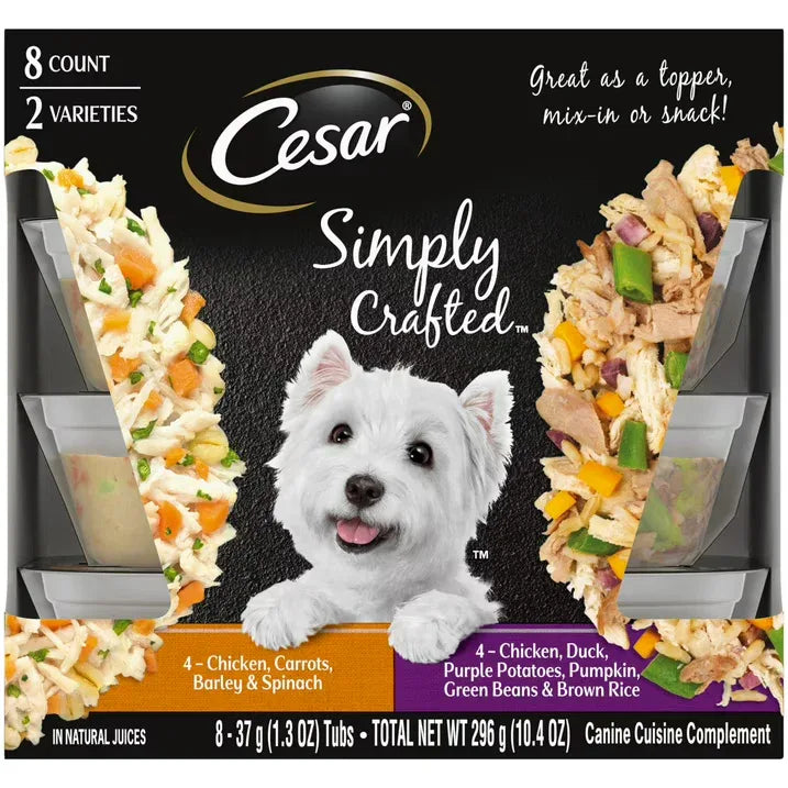 Wholesale Price with free shipping across the USA for Cesar Simply Crafted Wet Dog Food Variety Pack, 1.3 Oz Tubs (8 Pack) - Manji Distributors