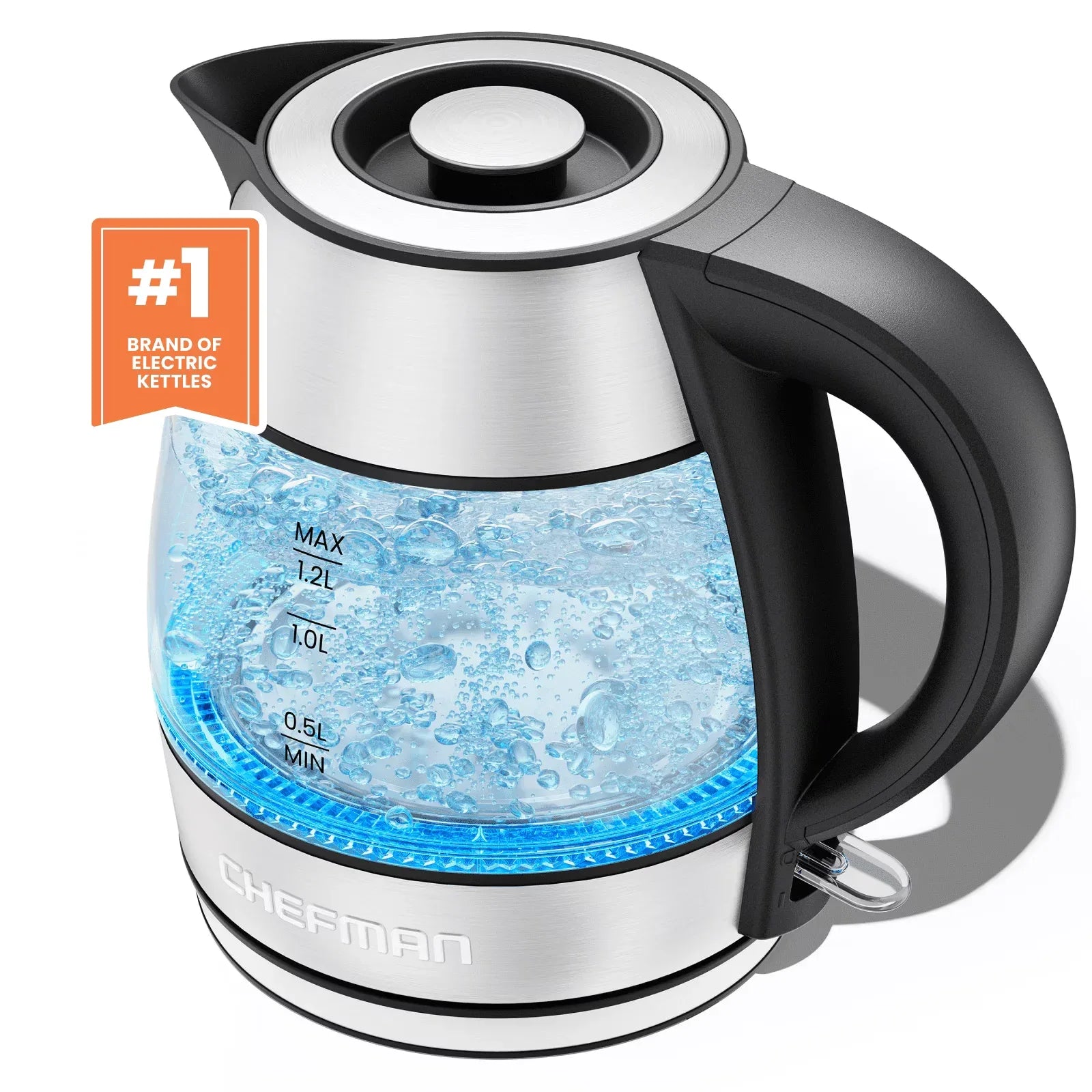 Wholesale Price with free shipping across the USA for Chefman Rapid Boil 1.2L Electric Tea Kettle with Removable Lid - Stainless Steel - Manji Distributors
