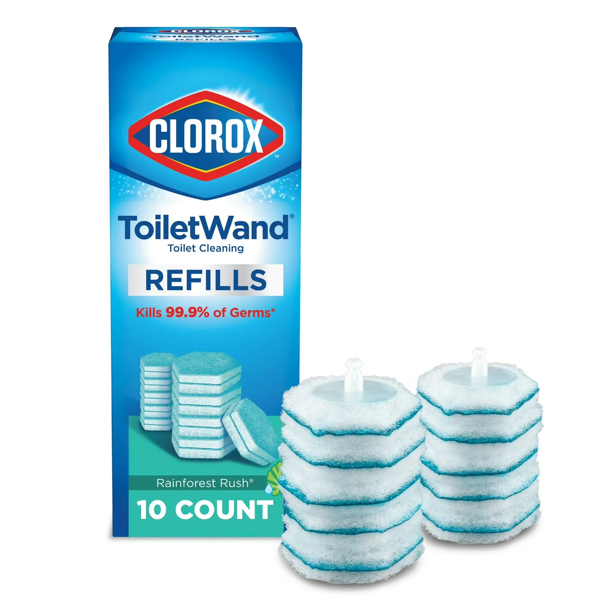 Wholesale Price with free shipping across the USA for Clorox ToiletWand Disinfecting Brush Refills, Disposable Toilet Bowl Cleaner, Rainforest Rush, 10 Count - Manji Distributors