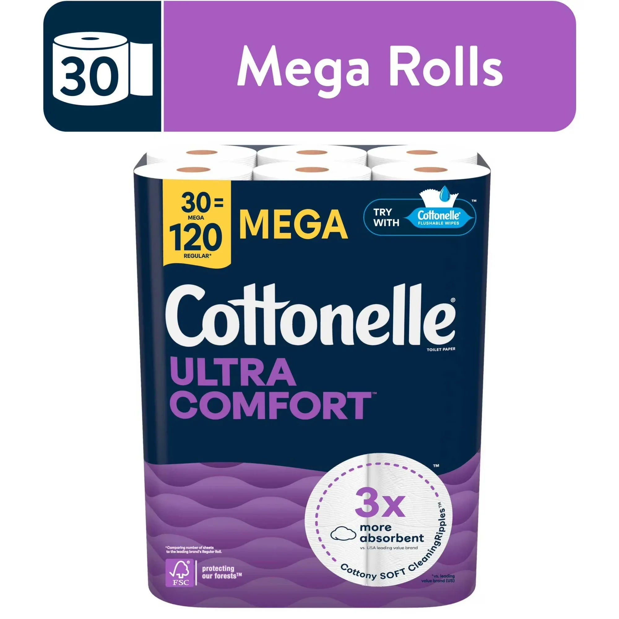 Wholesale Price with free shipping across the USA for Cottonelle Ultra Comfort Toilet Paper, Soft Toilet Tissue, 30 Mega Rolls - Manji Distributors