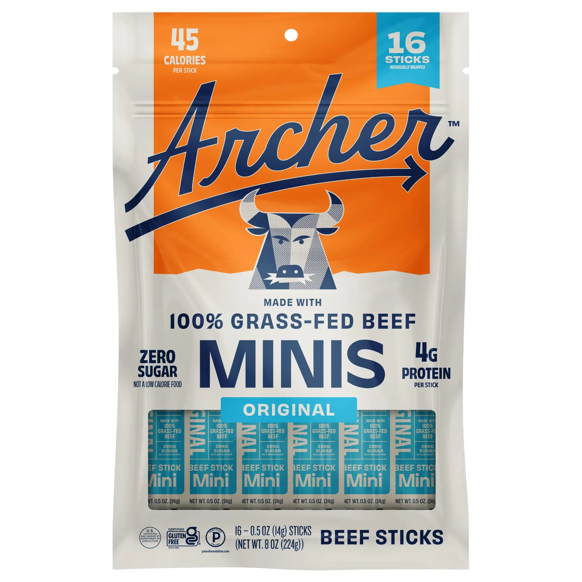 Wholesale Price with free shipping across the USA for Archer Original Beef Mini Sticks 0.5oz 16 Count Bag - Manji Distributors