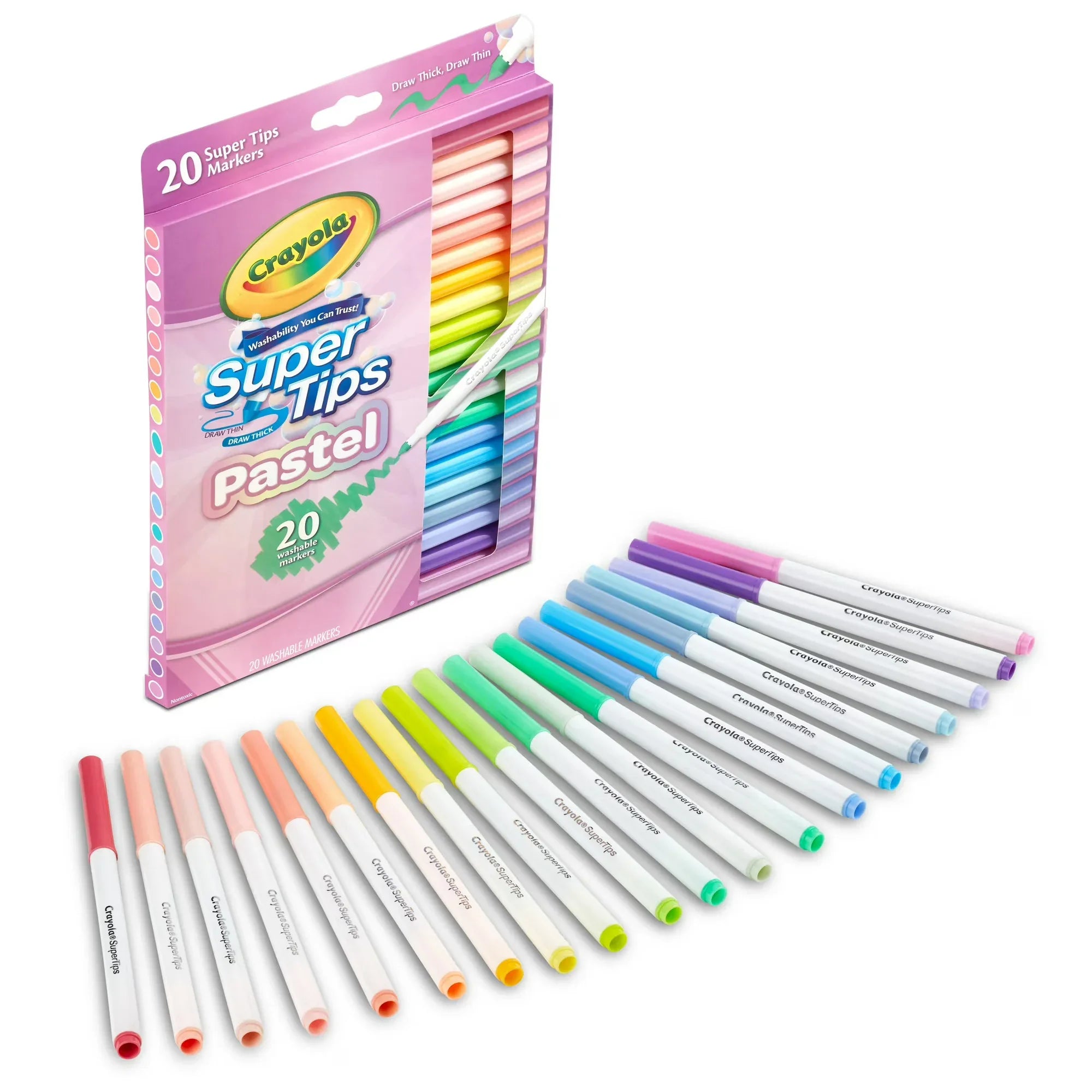 Wholesale Price with free shipping across the USA for Crayola Supertips Pastel Markers (20ct), Washable Cute Markers, School Supplies, Bullet Journaling, Aesthetic Gift for Kids, Ages 4+ - Manji Distributors