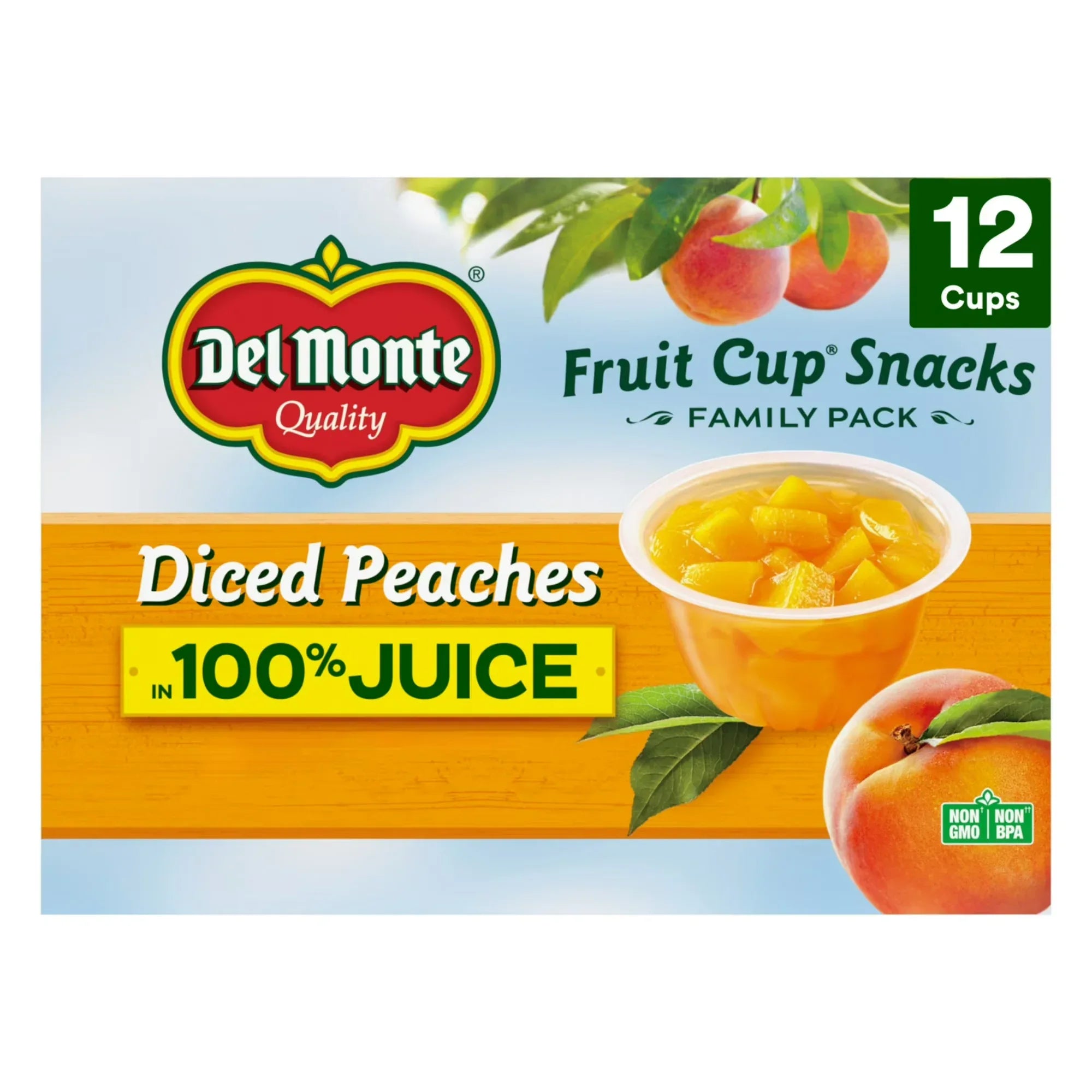 Wholesale Price with free shipping across the USA for Del Monte Diced Peaches Fruit Cup Snacks in 100% Fruit Juice, 4 oz Cup (Pack of 12) - Manji Distributors
