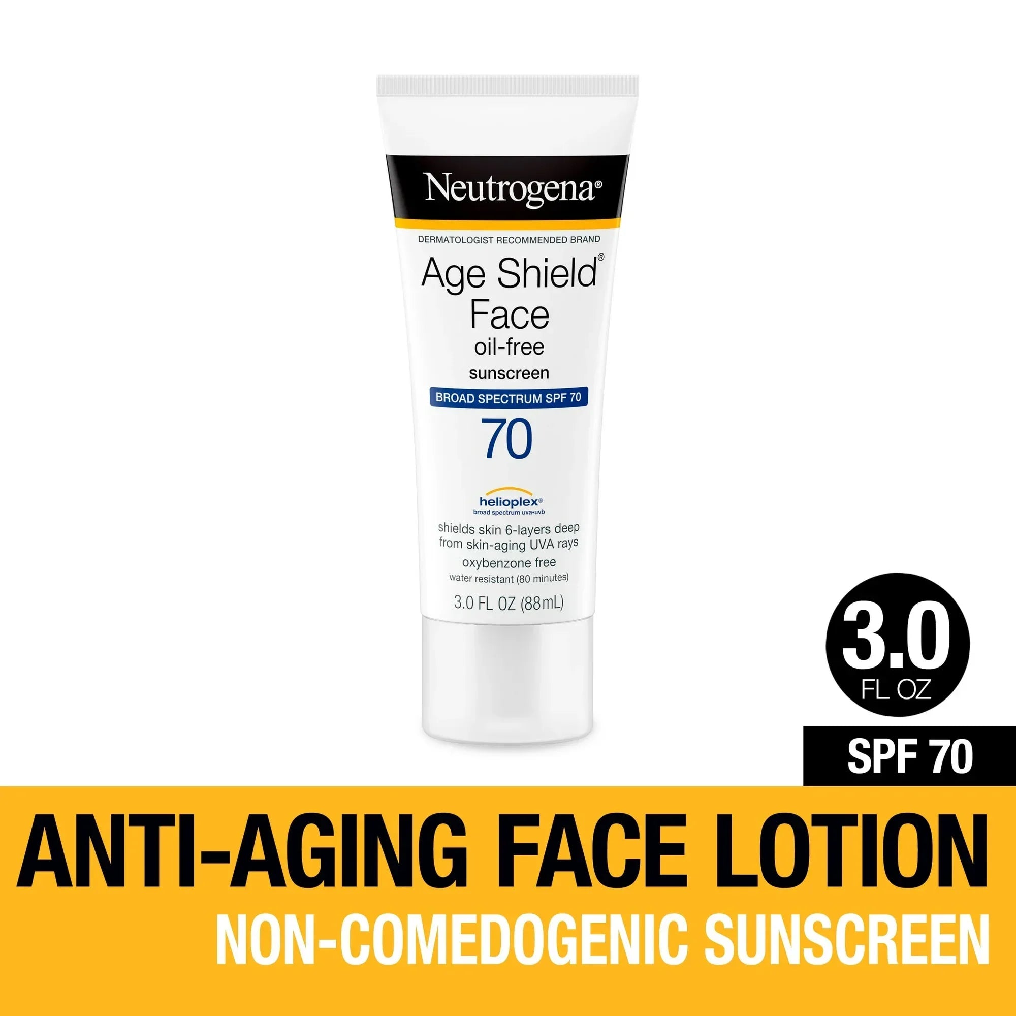 Wholesale Price with free shipping across the USA for Neutrogena Age Shield Face Oil-Free Sunscreen, SPF 70 Sunblock, 3 fl oz - Manji Distributors