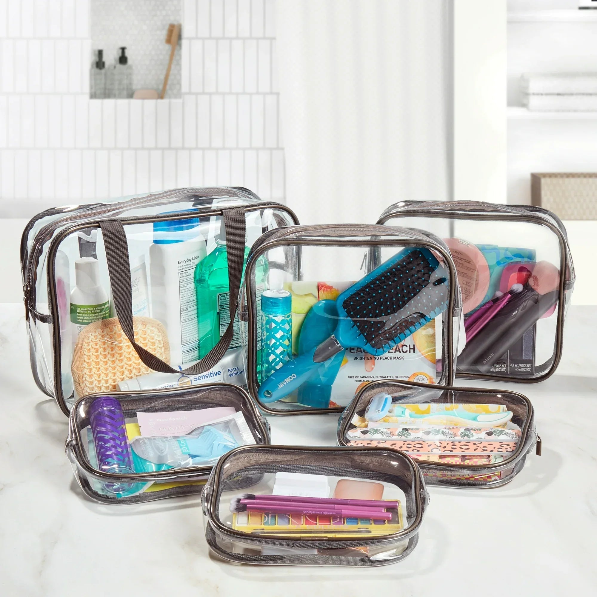 Wholesale Price with free shipping across the USA for Walmart Clear Makeup and Cosmetic Bag Set for Travel with Makeup or Toiletries, PVC (6 Count) - Manji Distributors